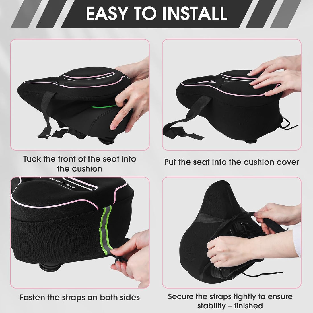 Memory Foam Bike Seat Cover Padded, Soft Bike Cushion for Men & Women, Comfortable Bike Accessories for Bike, Outdoor Indoor Cycling