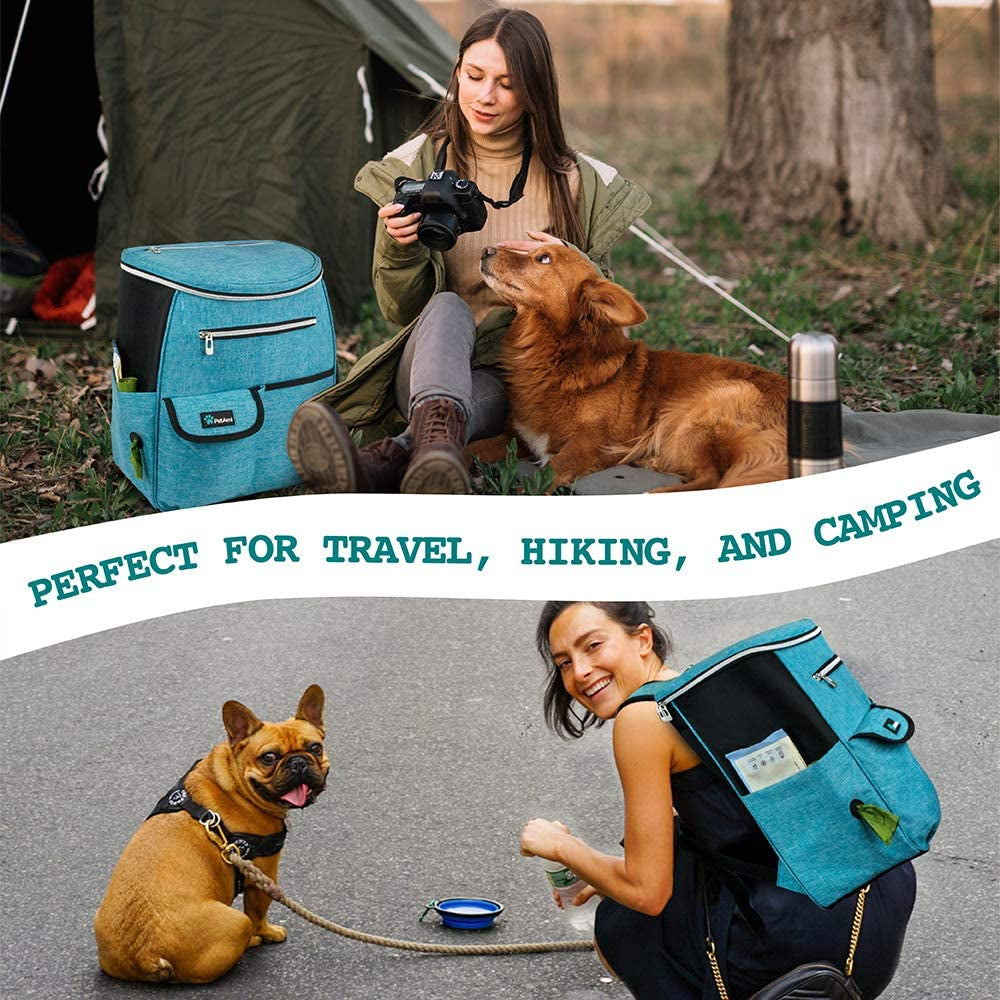 Dog Travel Backpack 27L Airline Approved Pet Supplies Bag, Teal Blue