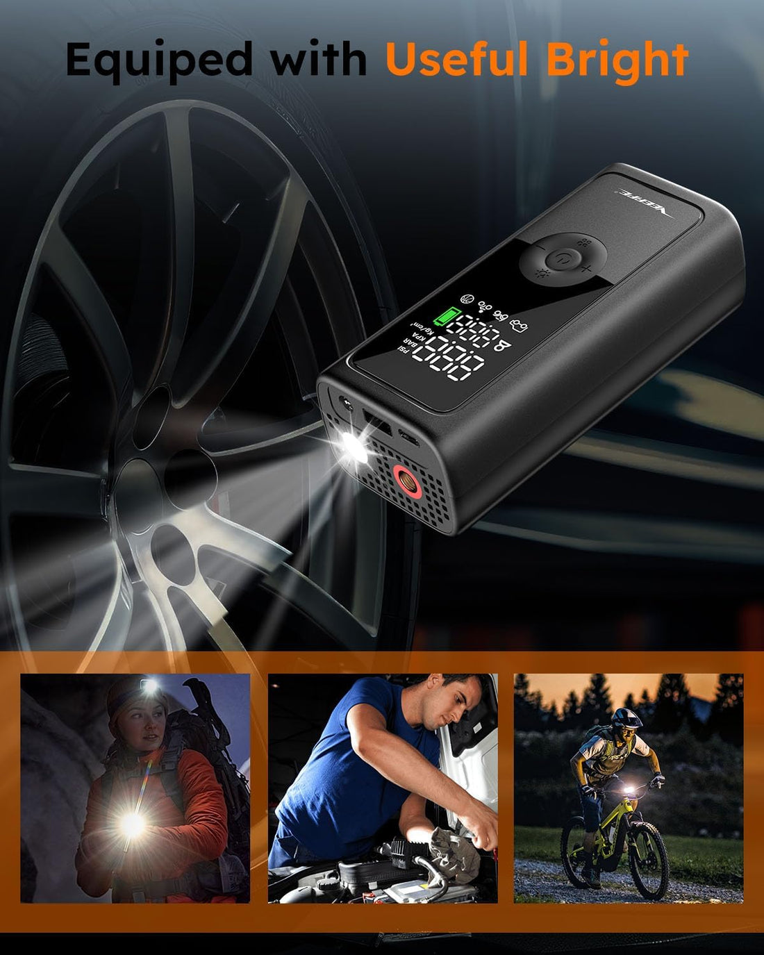 Tiny Pump Mini Bike Tire Pump - Max 120PSI Portable Electric Bicycle Air Pump with Auto Stop - Bicycle Inflator with Presta and Schrader Valve for E-Bikes & Various Bicycles Car Tire Air Pump