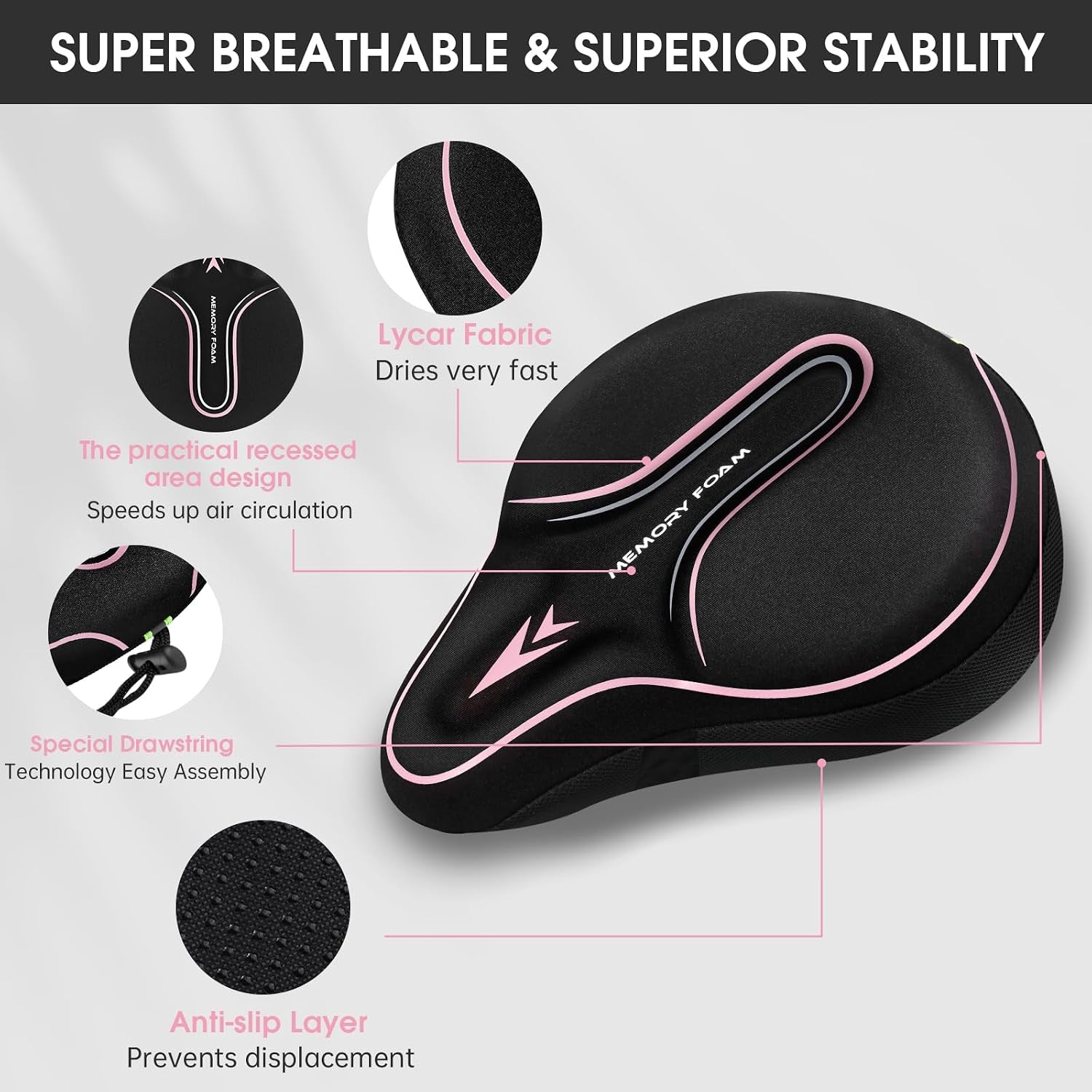 Memory Foam Bike Seat Cover Padded, Soft Bike Cushion for Men & Women, Comfortable Bike Accessories for Bike, Outdoor Indoor Cycling