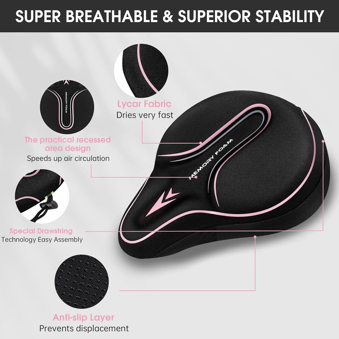 Memory Foam Bike Seat Cover Padded, Soft Bike Cushion for Men & Women, Comfortable Bike Accessories for Bike, Outdoor Indoor Cycling