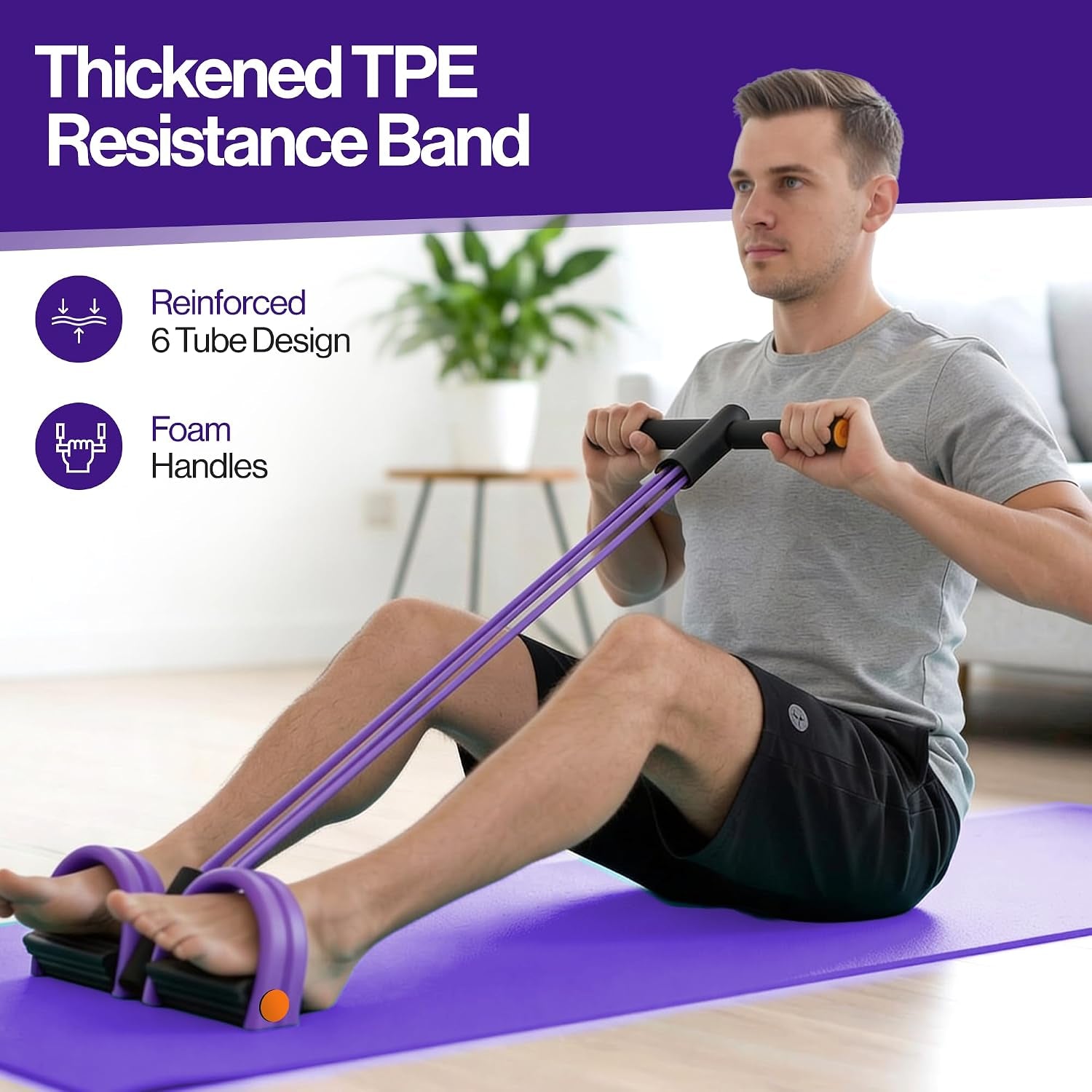 Pedal Resistance Band with Handle, 6 Tube Multifunction Foot Pedal Resistance Band, Arm & Waist Training Tummy Trimmer Ab Workout Equipment for Home Gym Men Women