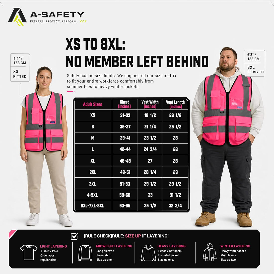 Reflective Safety Vest with Mic Tabs, Black Front Zipper, Pink, L