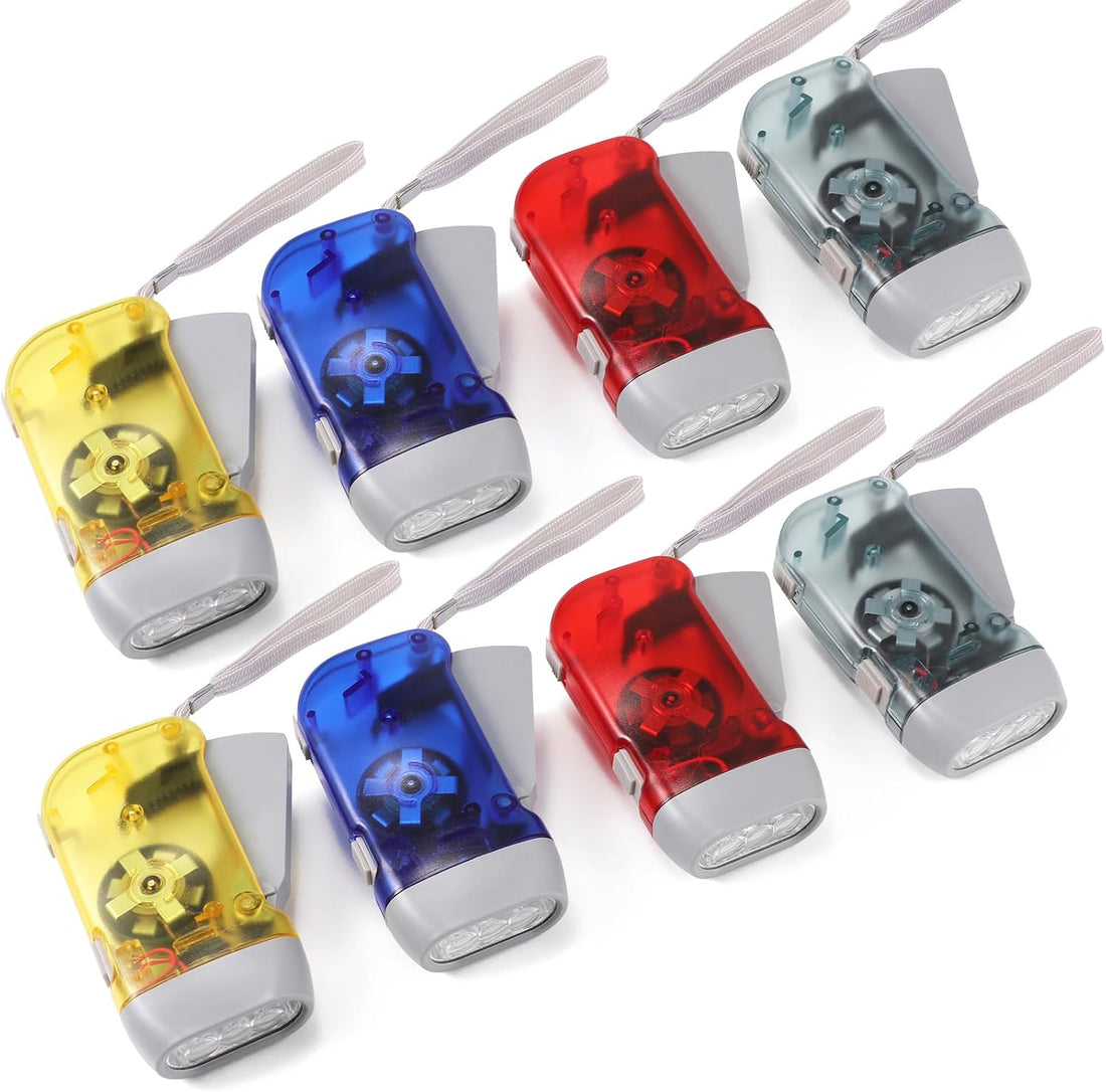8 Pack Hand Crank Emergency Flashlight, No Battery Required, 3 LED Lights