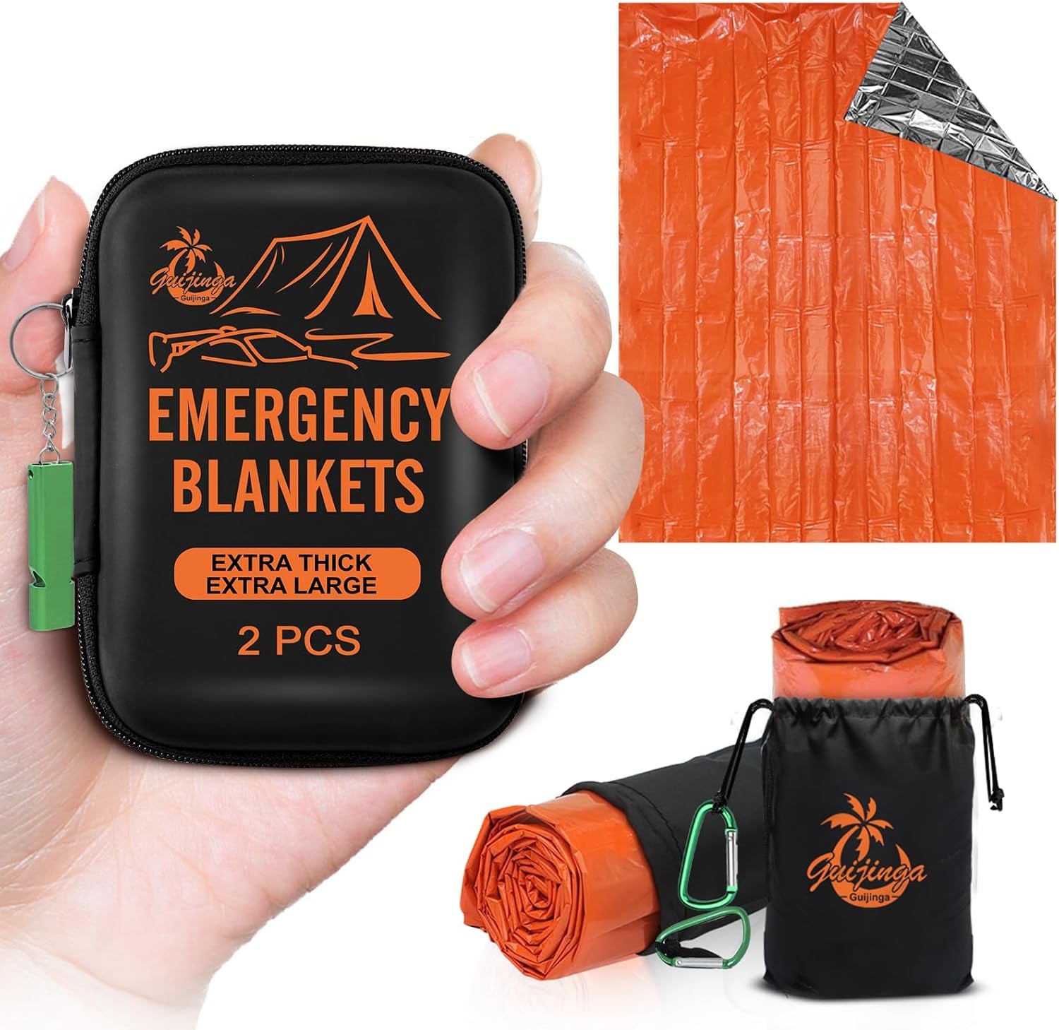Emergency Blankets for Survival 2-Pack, Extra Thick Large Space Blankets