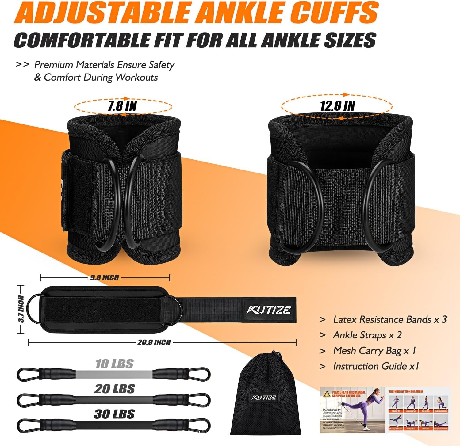 Ankle Resistance Bands for Legs, Booty Bands with Ankle Straps for Women