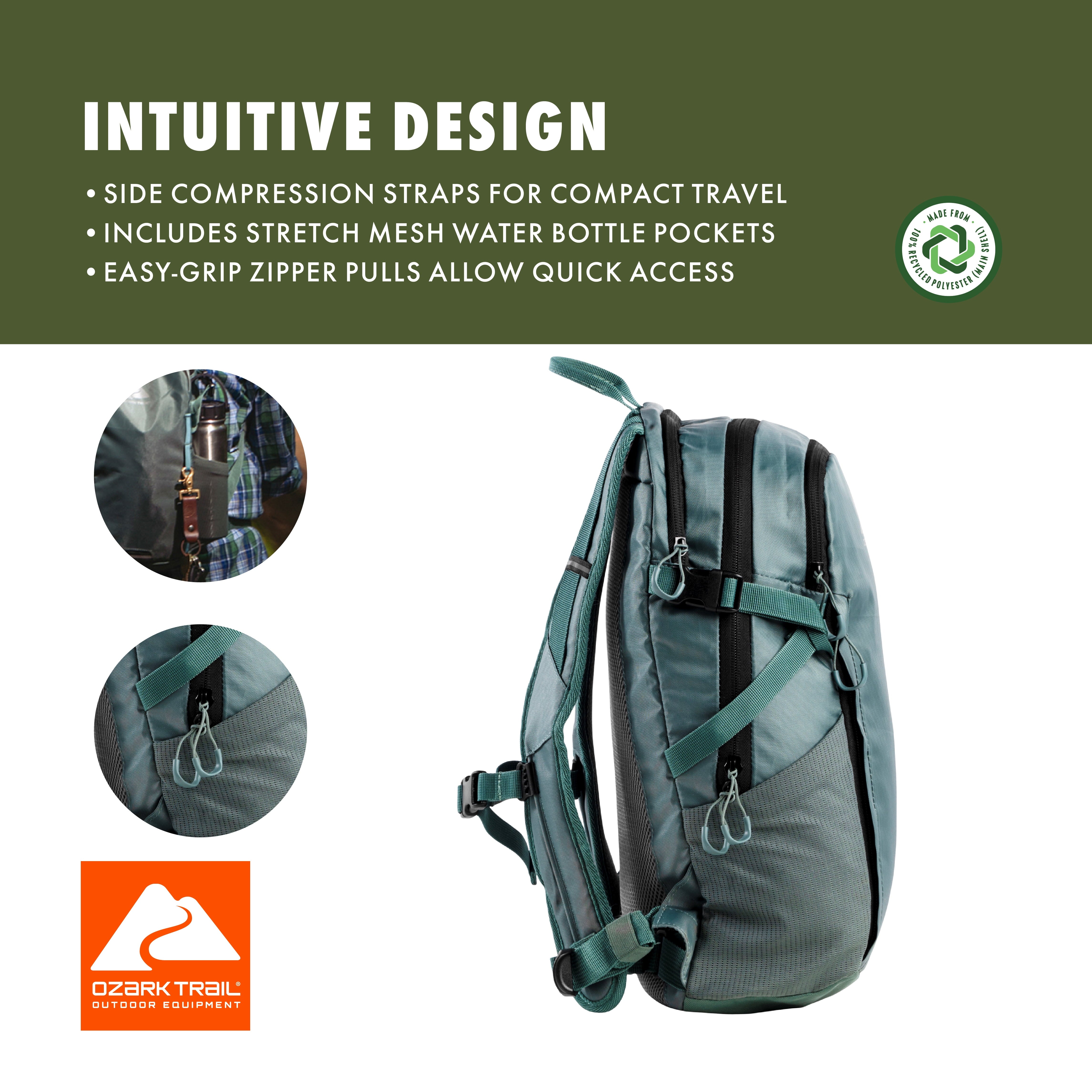 14L Adult/Teen Polyester Juniper Daypack Backpack, Green