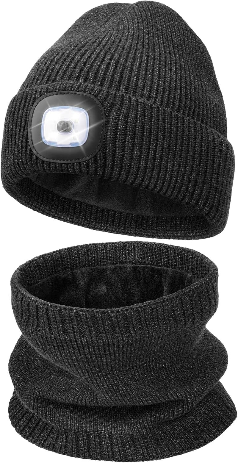 Winter Fleece Lined Beanie with a Light Scarf Gift Set for Men