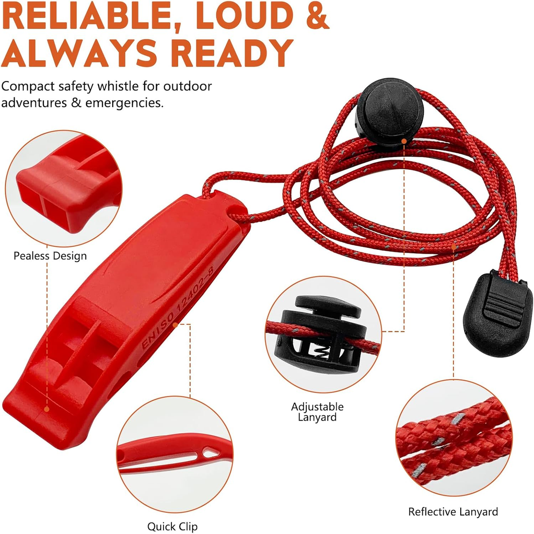 Emergency Survival Whistles, 2 Pack Double Tube Waterproof Safety Whistle with Lanyard