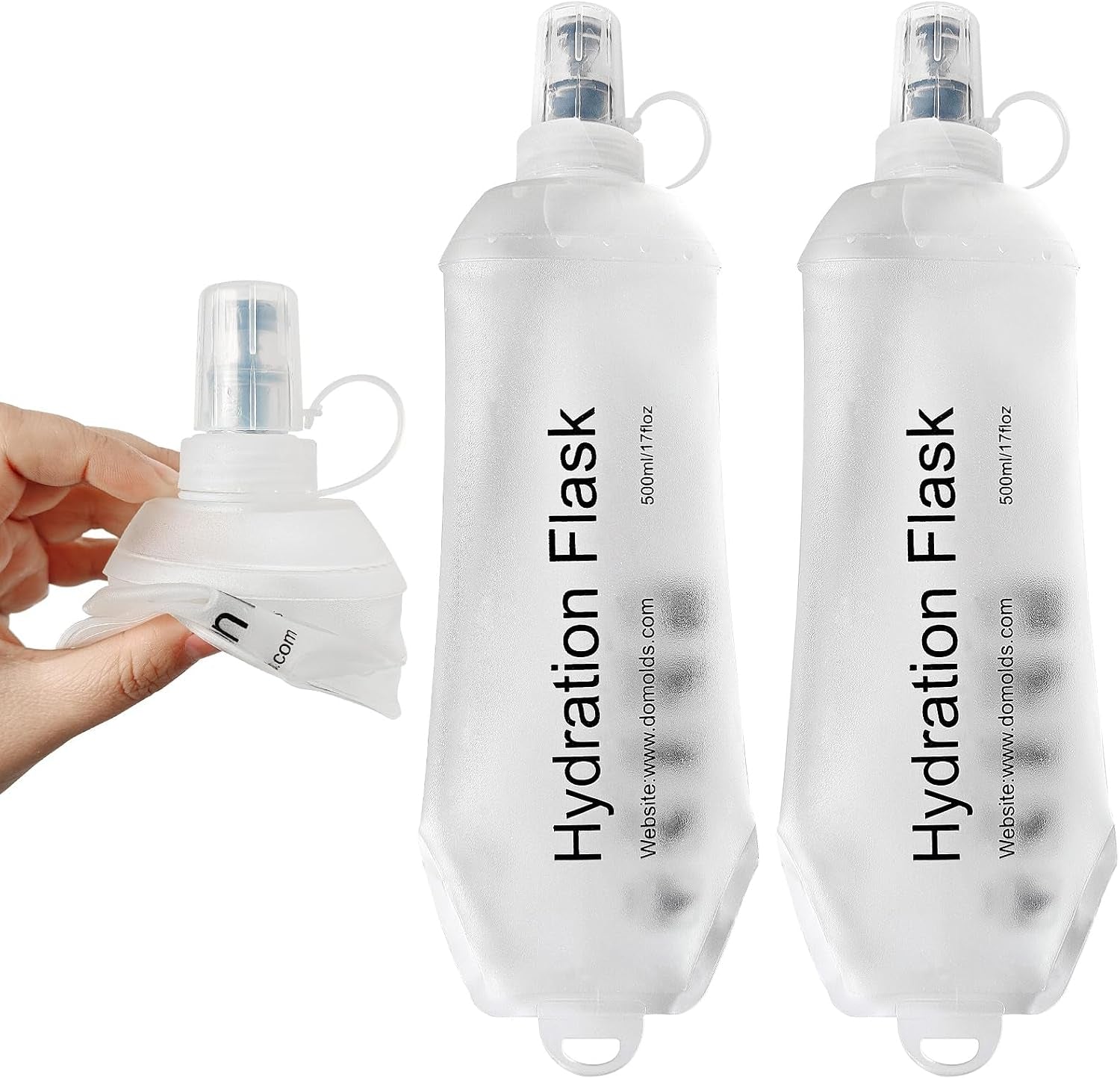 2 Pack 500Ml Soft Flask, Shrink as You Drink Collapsible Water Bottles for Running Vest & Hydration Pack, Bpa-Free Leak-Proof TPU Folding Bottle for Hiking Cycling Climbing Jogging-White