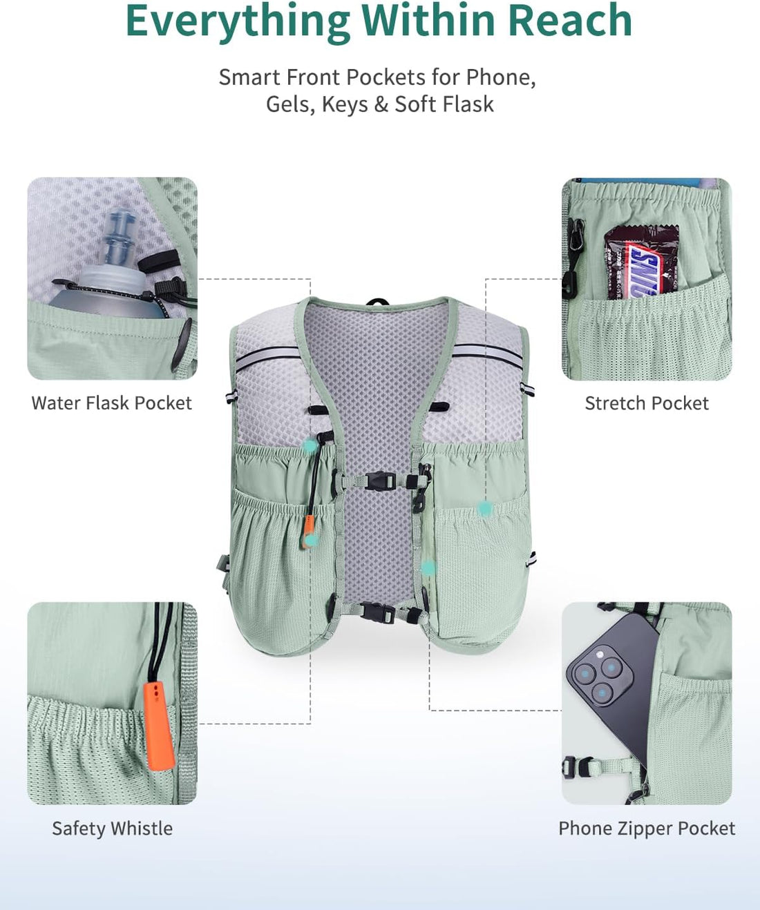 Running Hydration Vest Backpack with 2*500ML Soft Flask