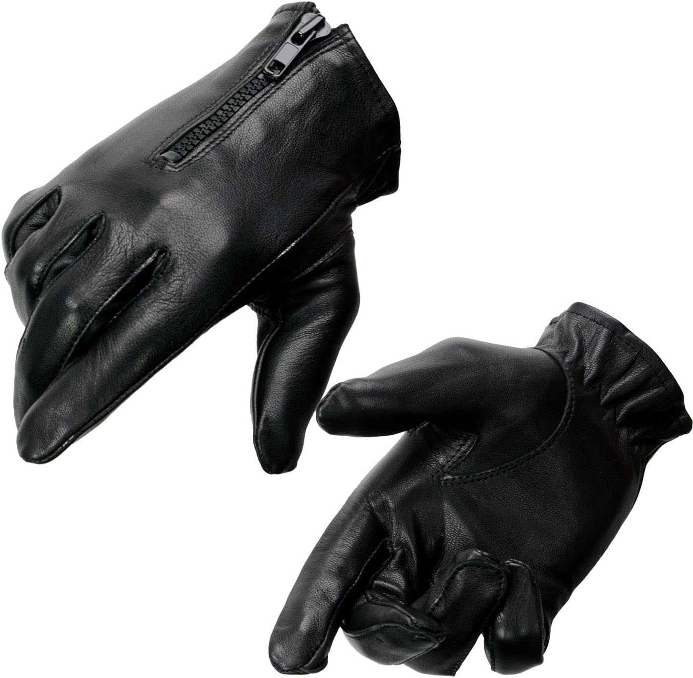 SH722 Ladies Black Unlined Leather Gloves with Zipper Closure