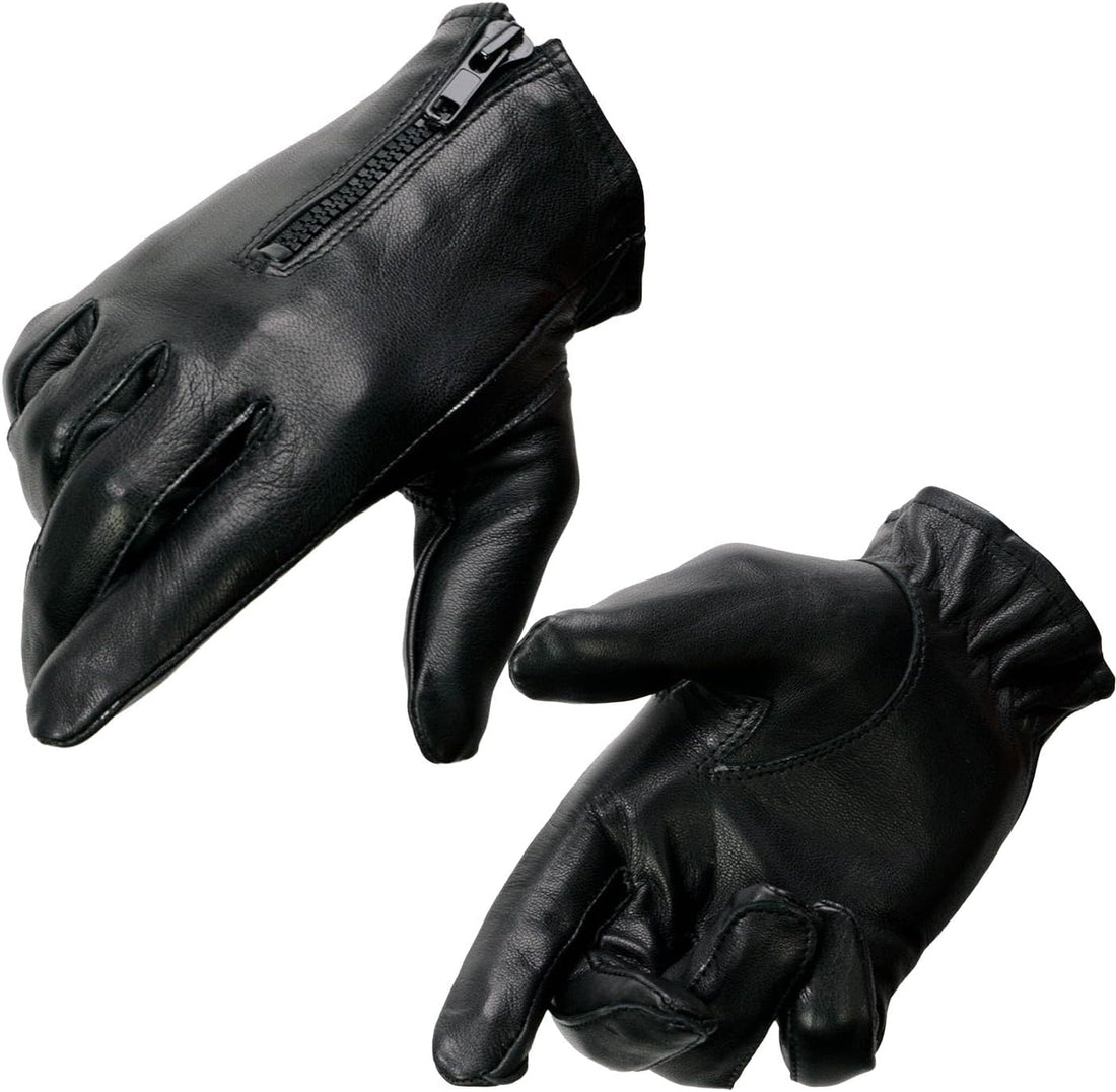SH722 Ladies Black Unlined Leather Gloves with Zipper Closure