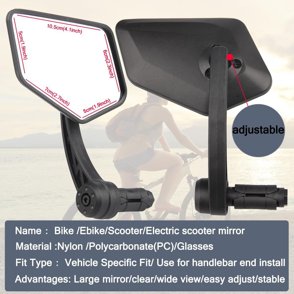 1 Pair Bike Mirror Handlebar End Mount Bicycle Mirrors E-Bike Mirrors, HD Glass Convex Mirror, Rotatable and Adjustable Wide Angle Rear View Shockproof Mirrors,Safe Cycling Bike Accessories.