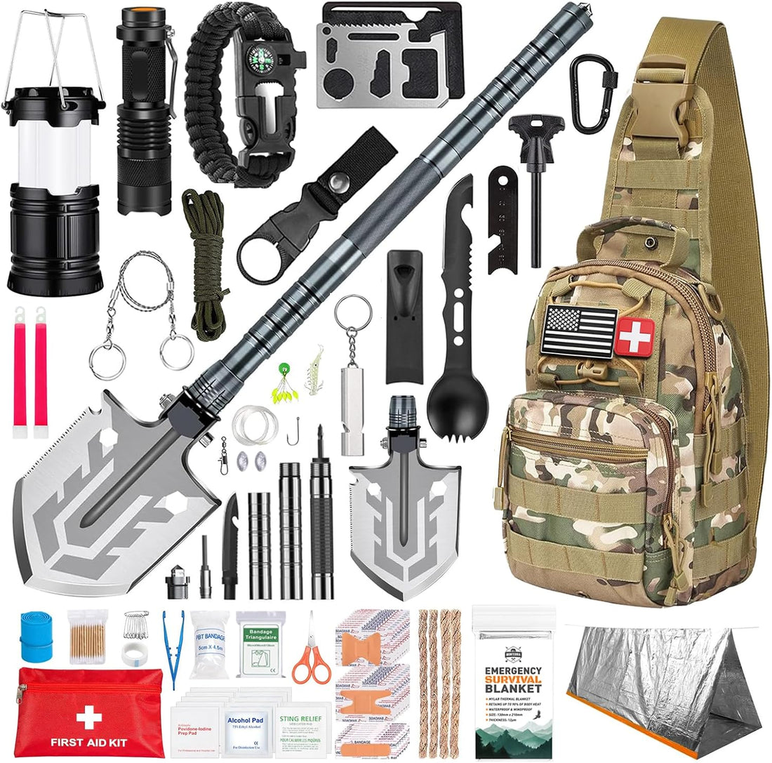 Survival Kit, 250 Pcs, Emergency Gear and Supplies, First Aid, Bug Out Go Bag, EDC, Molle System Backpack, Hiking, Camping, Outdoor Accessories, Hunting Gifts for Men.