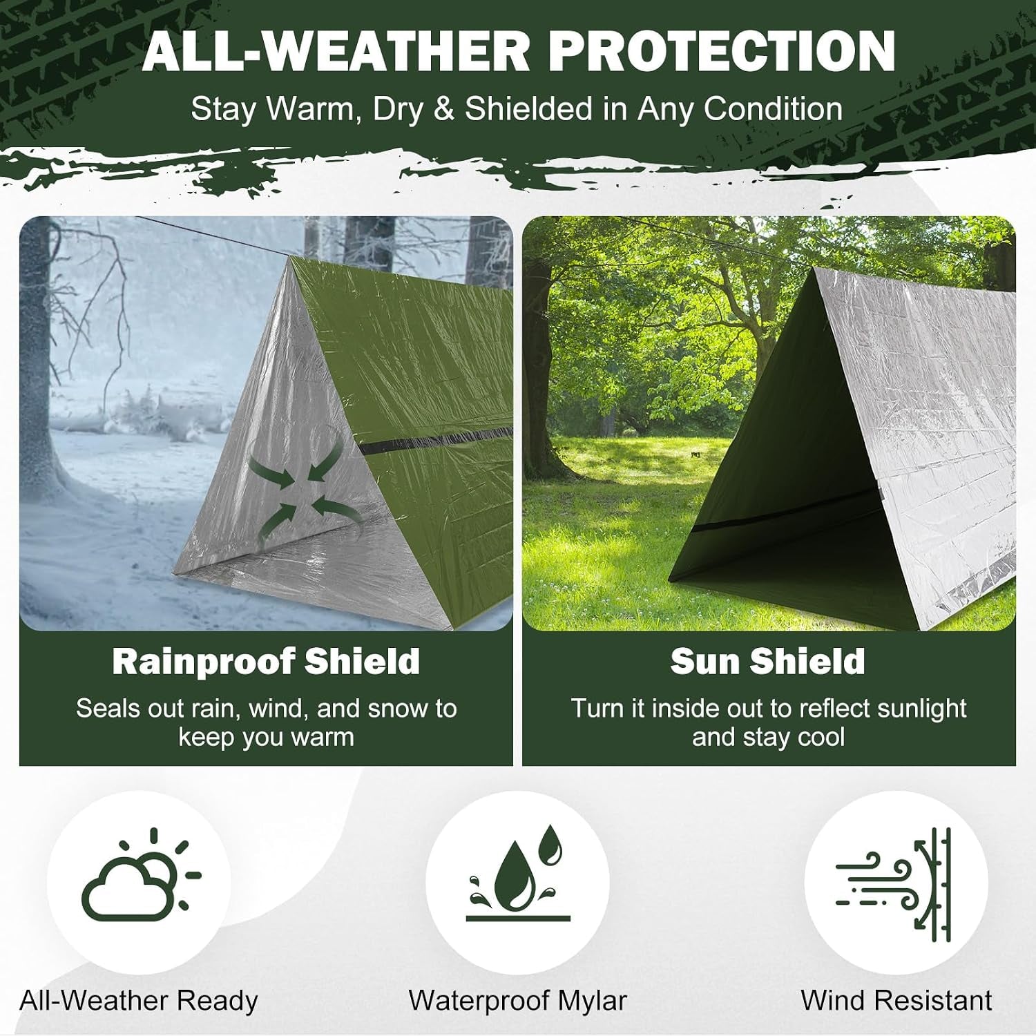 2 Person Mylar Emergency Shelter Tube Tent with Paracord & Whistle
