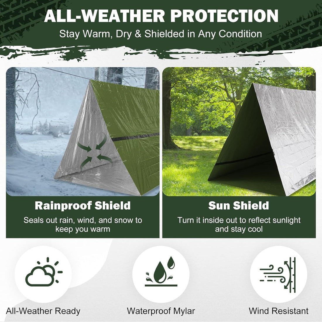 2 Person Mylar Emergency Shelter Tube Tent with Paracord & Whistle