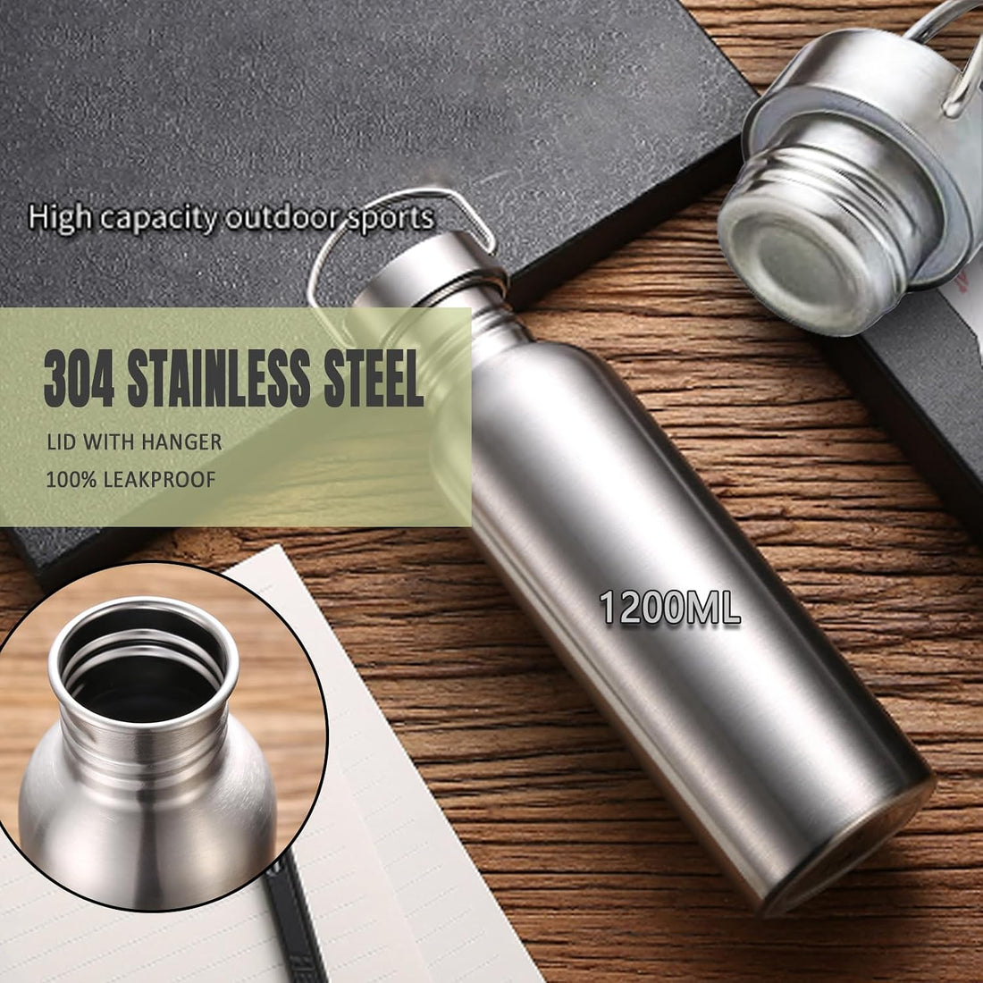 3-In-1 Outdoor Canteen – 42Oz Single Wall Water Bottle with 24Oz Nesting Cup & Carry Bag. 18/8 Stainless Steel Wide Mouth for Camping, Hiking, Survival, Emergency Kits