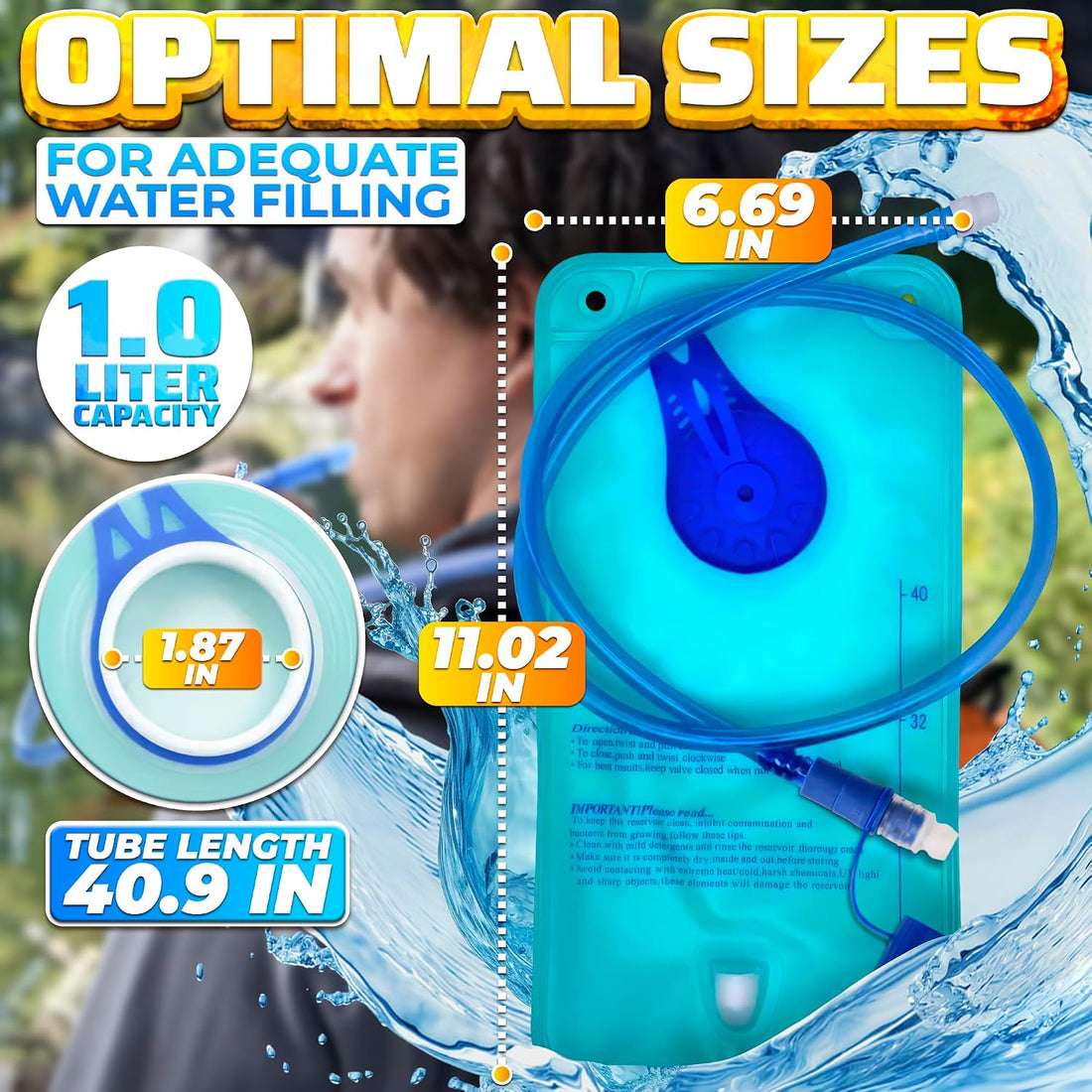 1/1.5L Water Bladder for Hiking Backpack, Wide Mouth, Fill Marks