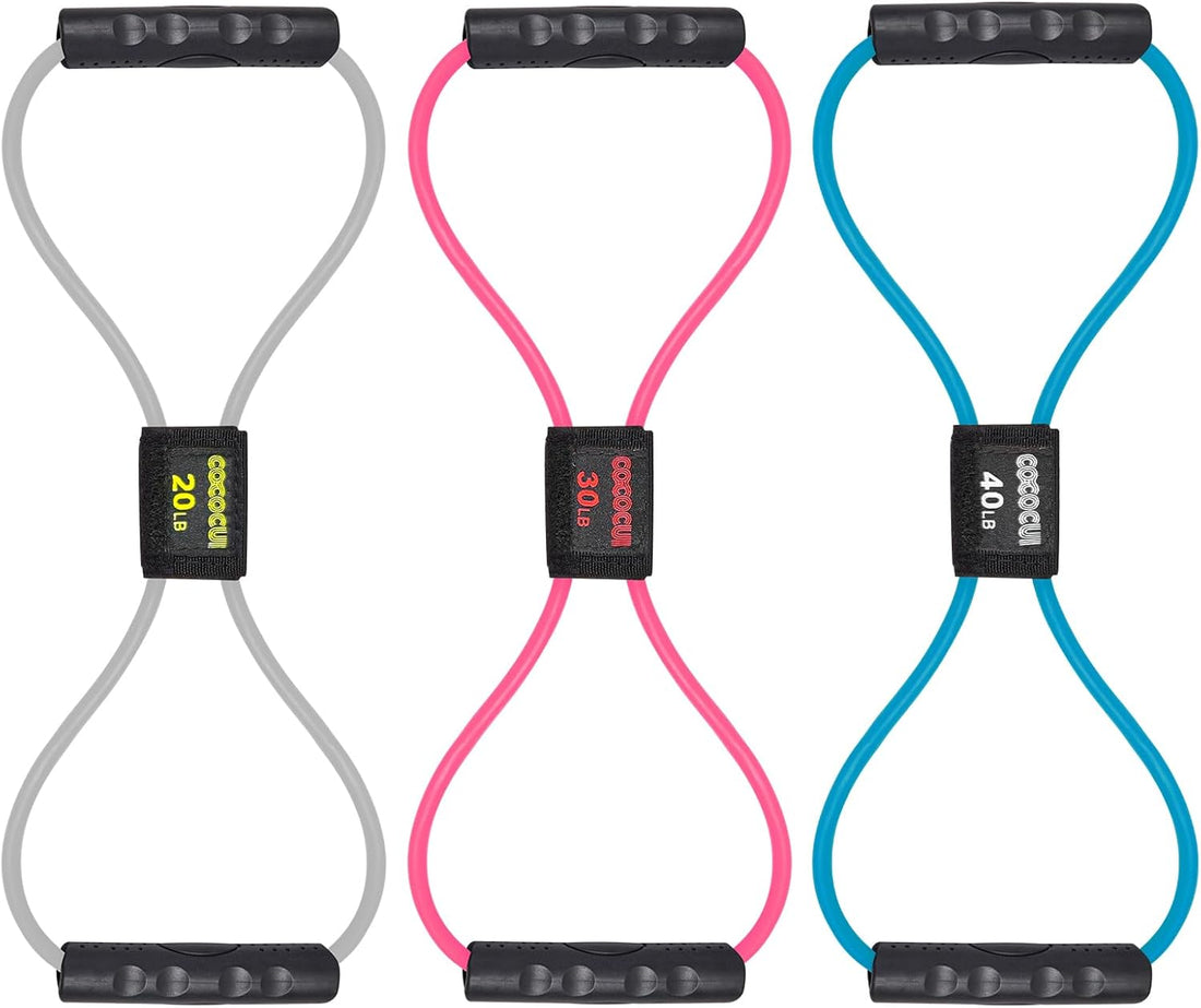 Figure 8 Resistance Bands with Handles for Women Men, Exercise Bands for Back, 8 Shaped Resistance Bands for Arms, Shoulder, Leg Stretching, Physical Therapy, Yoga, Pilates, Home Gym Workout Equipment