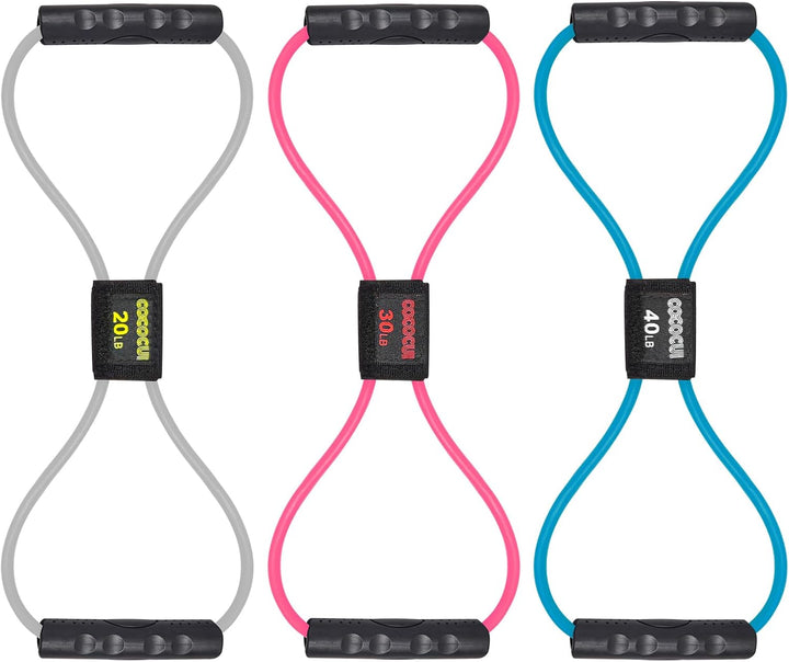 Figure 8 Resistance Bands with Handles for Women Men, Exercise Bands for Back, 8 Shaped Resistance Bands for Arms, Shoulder, Leg Stretching, Physical Therapy, Yoga, Pilates, Home Gym Workout Equipment
