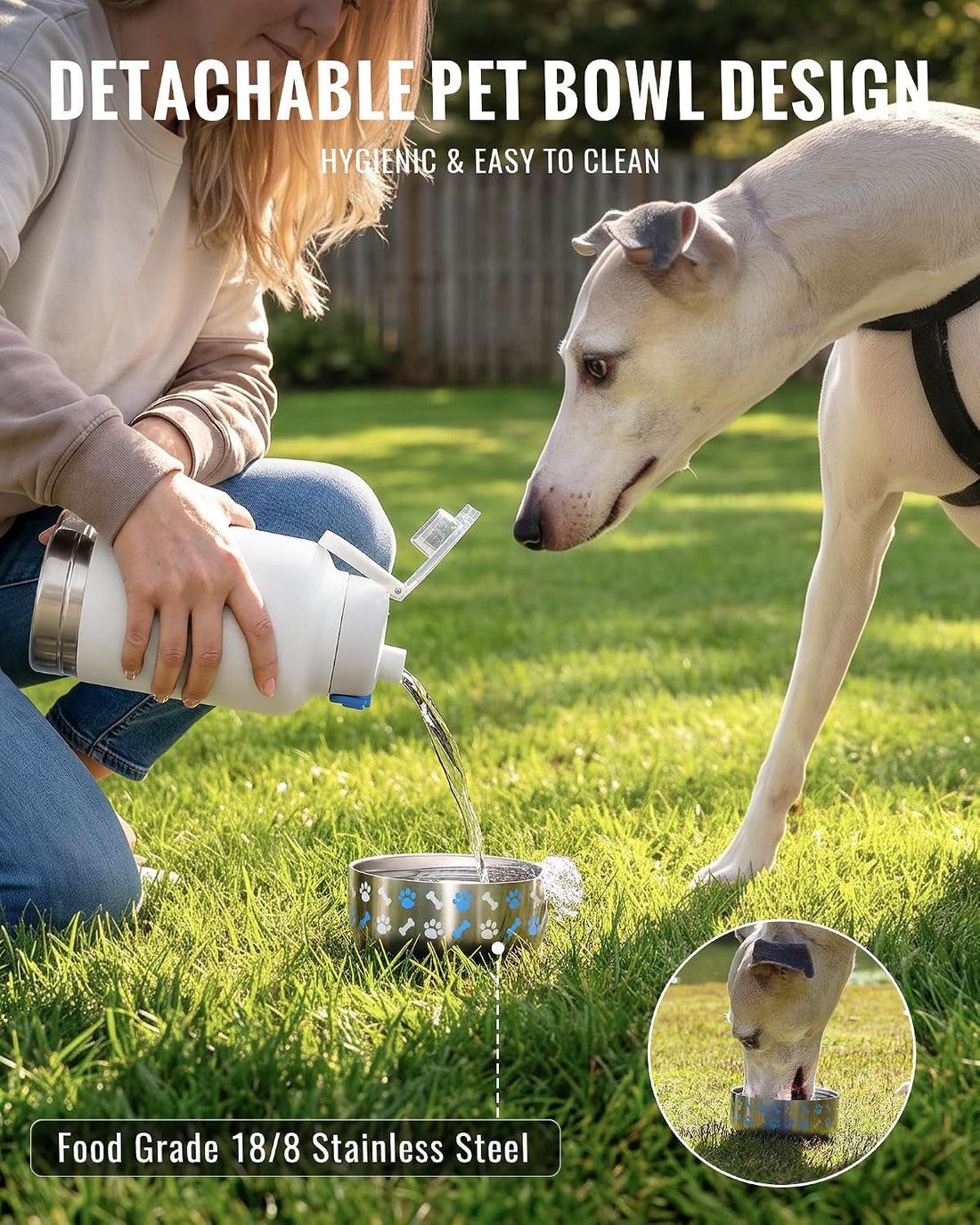37Oz / 1.1L Insulated Dog Water Bottle with Carrying Case, (White)