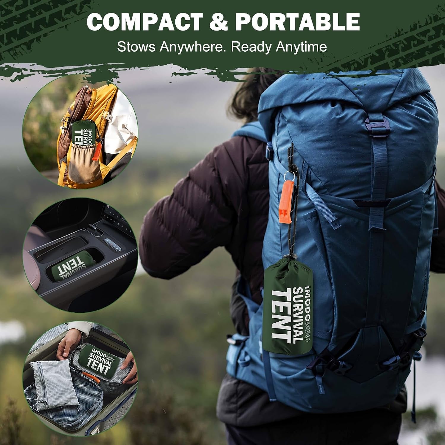 2 Person Mylar Emergency Shelter Tube Tent with Paracord & Whistle