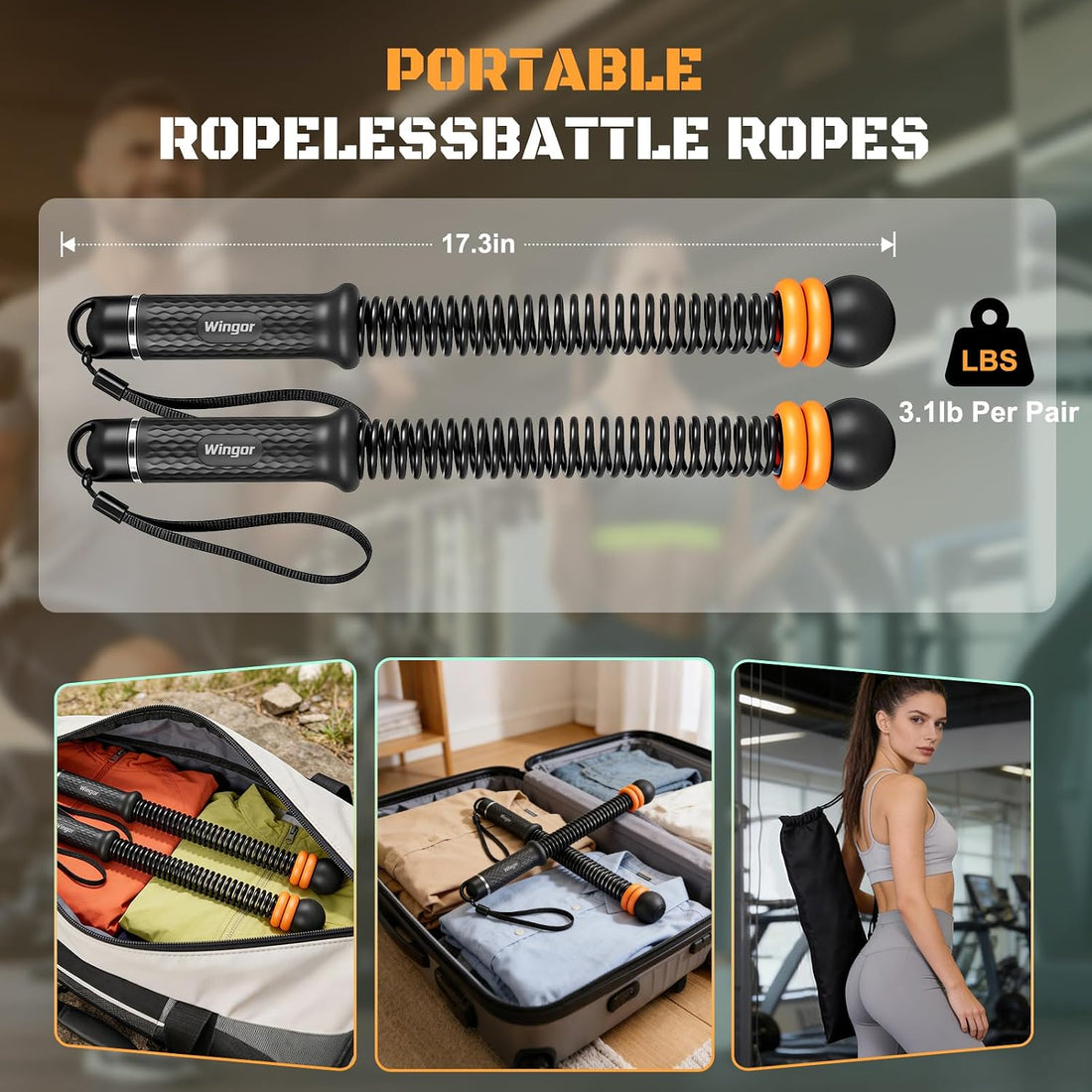 Cordless Battle Ropes, Adjustable Ropeless Battle Ropes for Home Gym