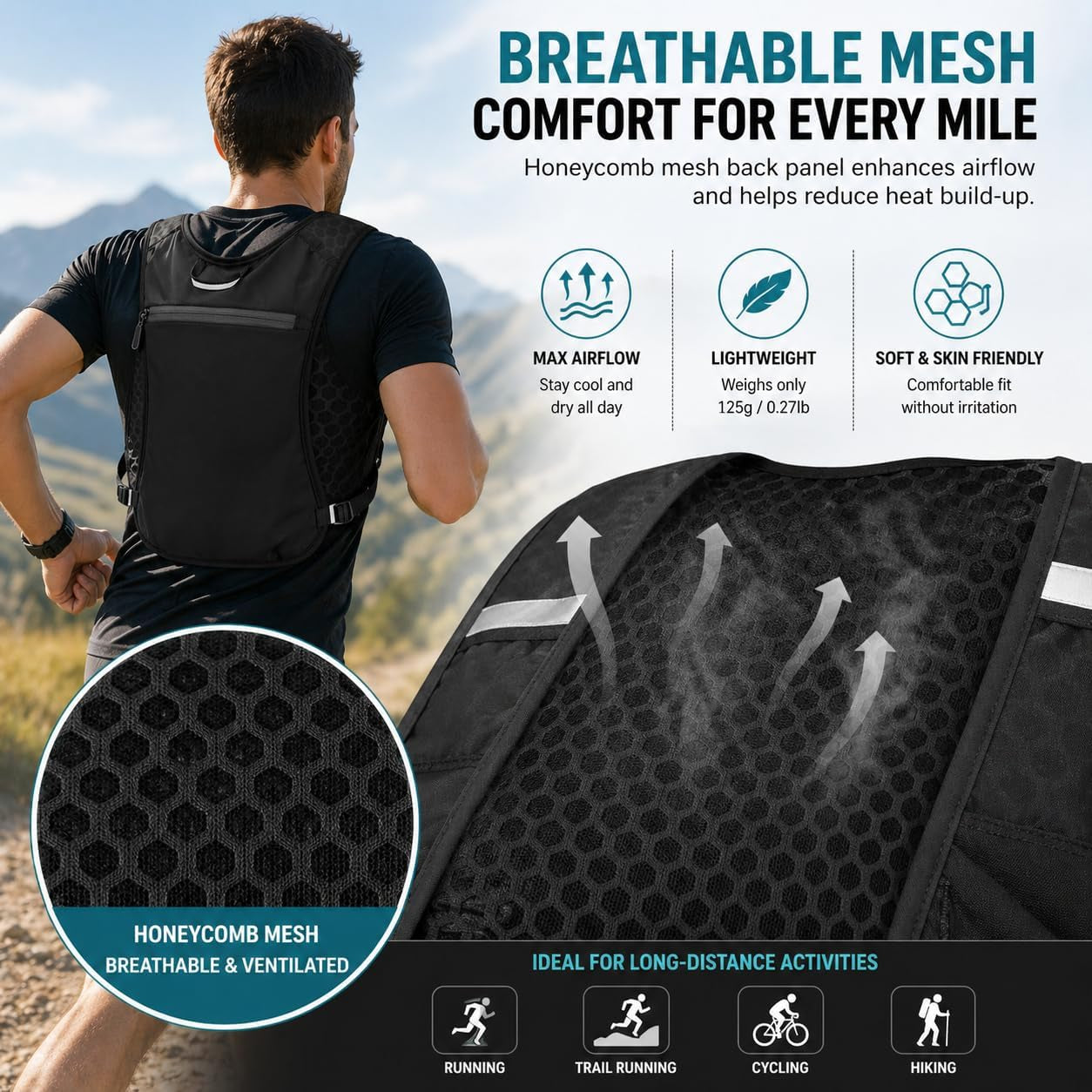 Running Vest for Women & Men, Hydration Vest with Water Bottle Holder and Zipper Phone Pocket, Lightweight Breathable Reflective Running Vest for Marathon.