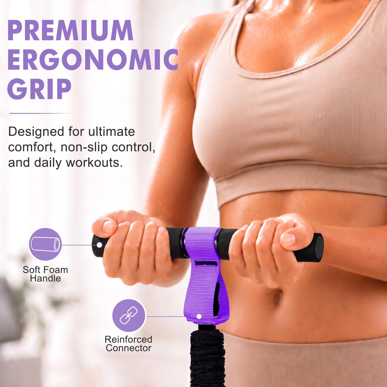 Pedal Resistance Band with Handle for Women, Home Gym Exercise Equipment