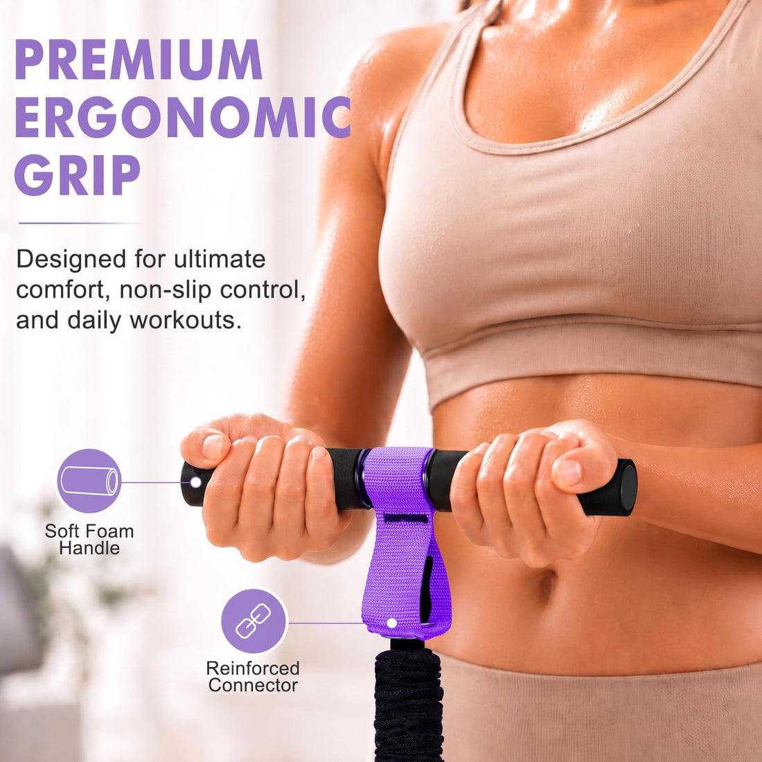 Pedal Resistance Band with Handle for Women, Home Gym Exercise Equipment