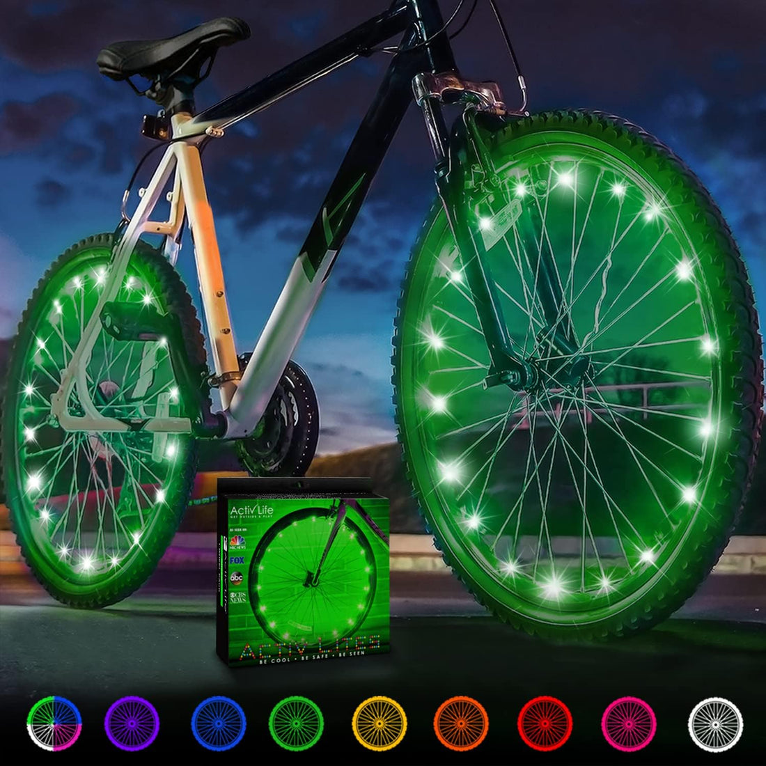 2-Tire Pack LED Bike Wheel Lights with Batteries Included, Get 100% Brighter and Visible from All Angles for Ultimate Safety and Style