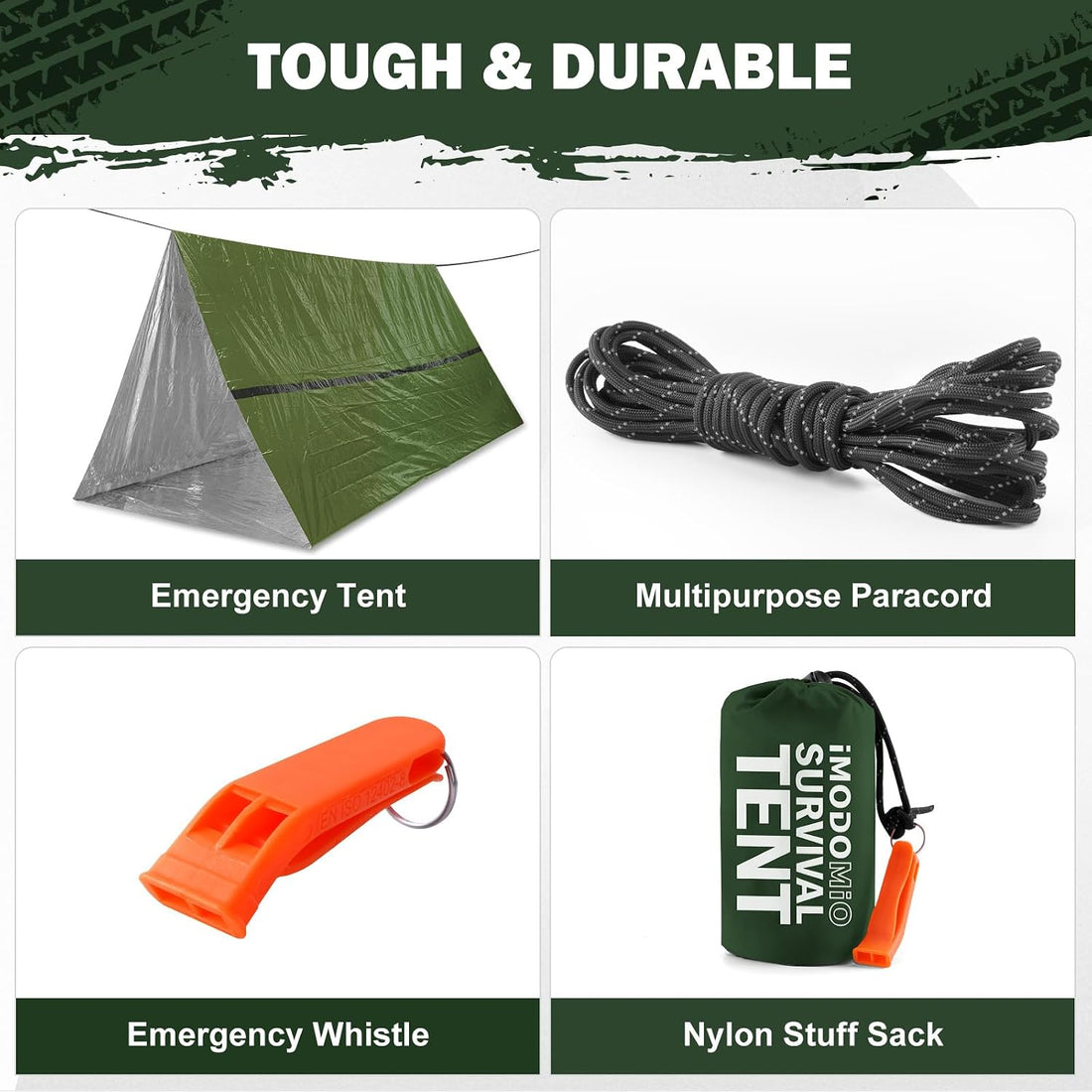 2 Person Mylar Emergency Shelter Tube Tent with Paracord & Whistle