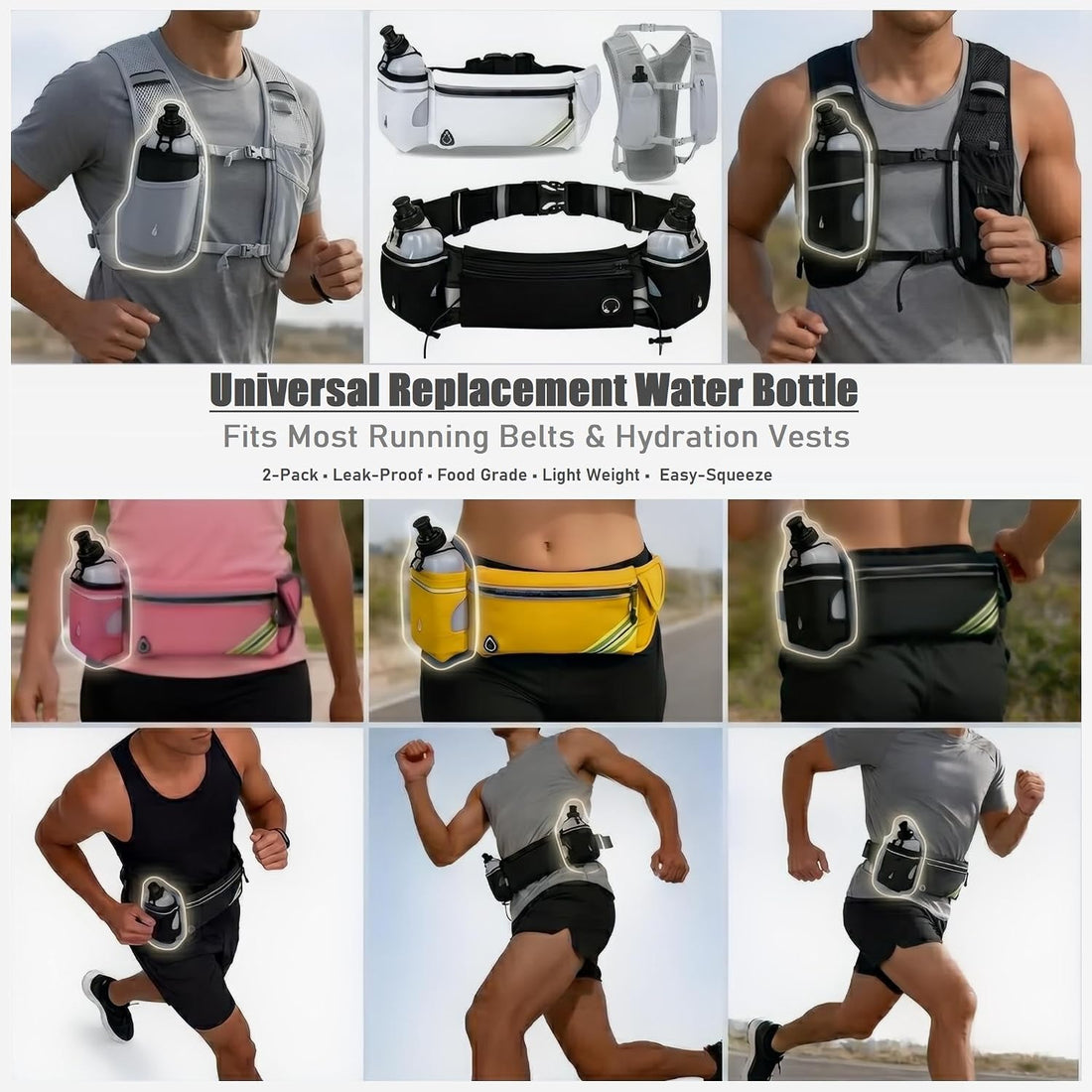 2X10Oz Bpa-Free Water Bottles for the Running Hydration Belt, Fuel Belts Replacement Bottle Set for Marathon Walking Hiking Cycling Trail Skiing（2 Pack）