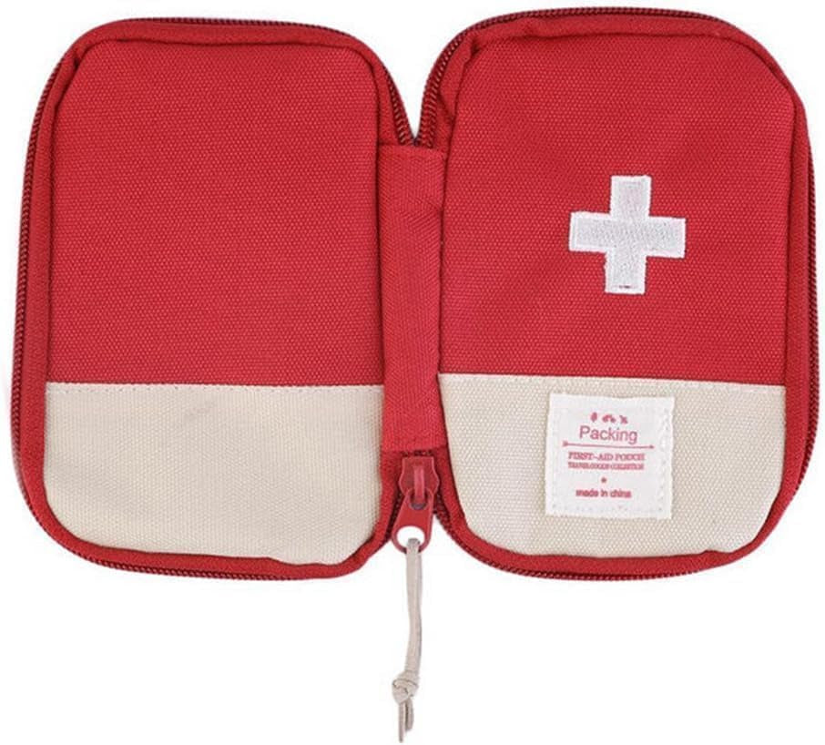 Red Portable Mini First Aid Kit, Outdoor Camping Family Survival First Aid Kit Cross Pattern First Aid Kit Safety and Survival Camping and Hiking