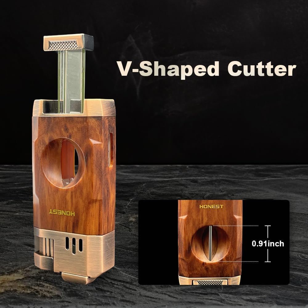 Windproof Torch Lighter with Built-In Cigar Cutter – Dual-Flame Refillable Stainless Steel Cigar Accessory for Candles & Fireplace