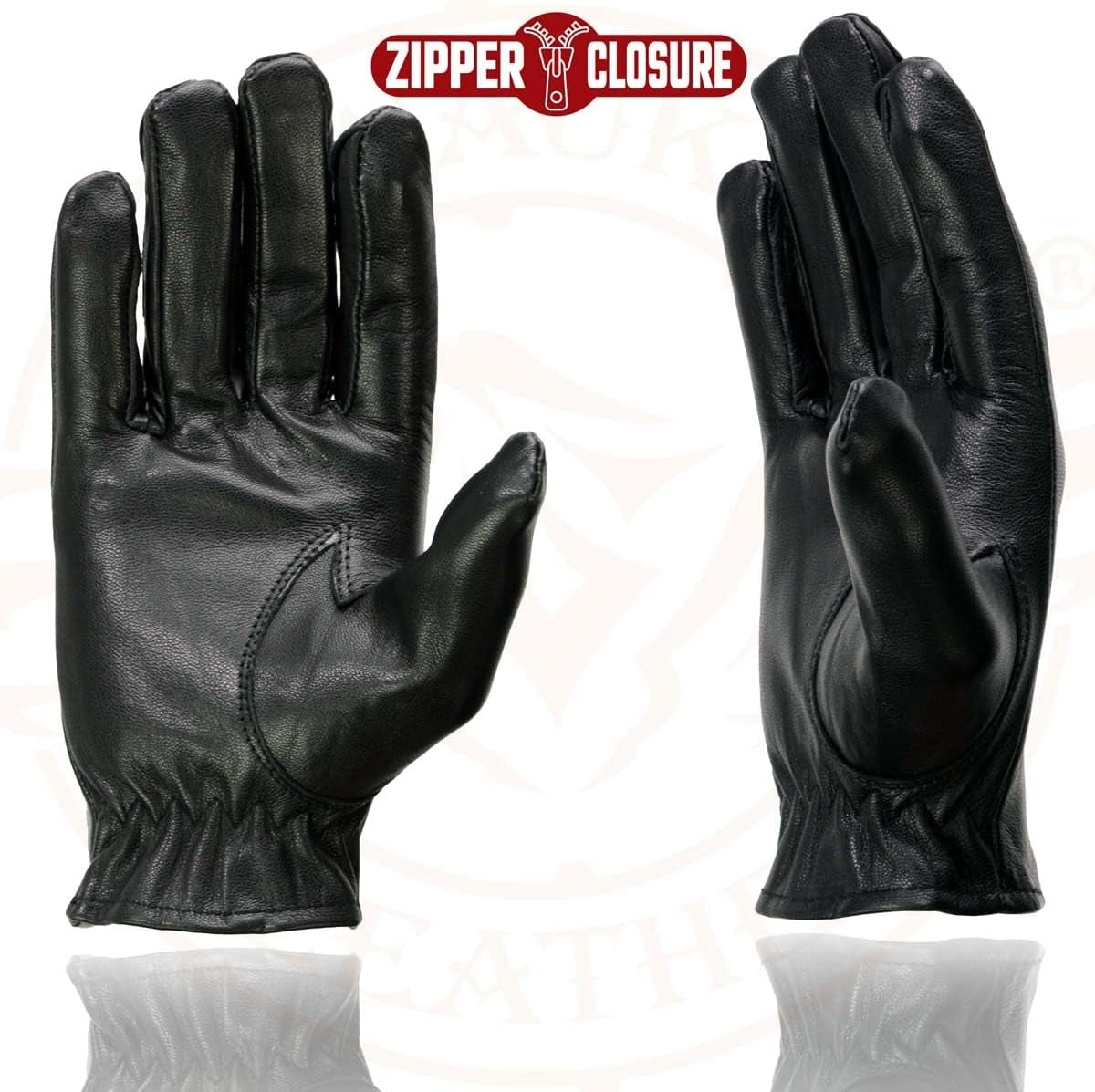 SH722 Ladies Black Unlined Leather Gloves with Zipper Closure
