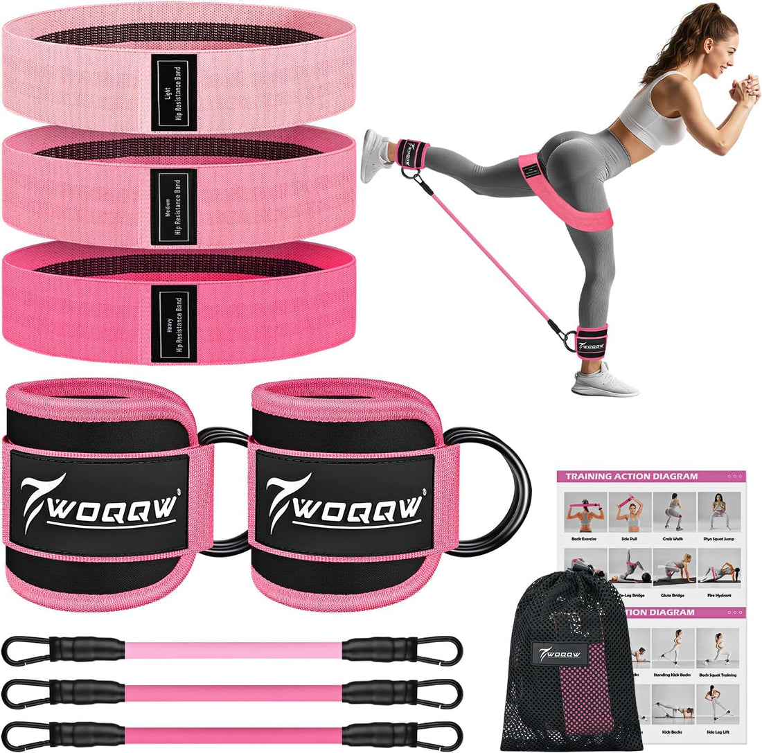 Ankle Resistance Bands with Cuffs & Booty Bands Set for Legs & Glutes