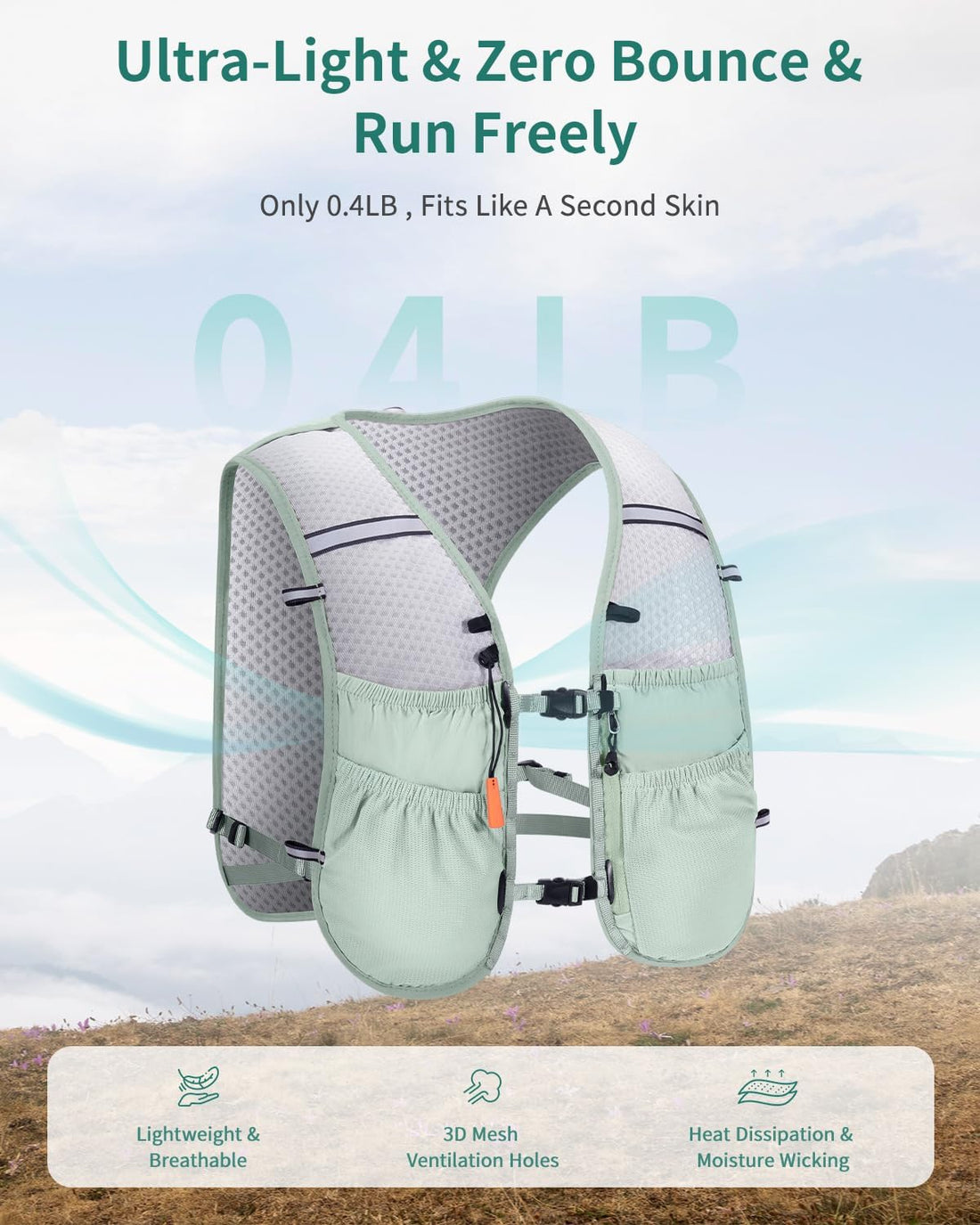 Running Hydration Vest Backpack with 2*500ML Soft Flask
