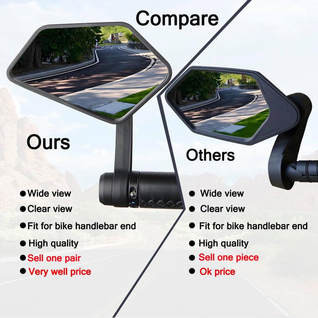 1 Pair Bike Mirror Handlebar End Mount Bicycle Mirrors E-Bike Mirrors, HD Glass Convex Mirror, Rotatable and Adjustable Wide Angle Rear View Shockproof Mirrors,Safe Cycling Bike Accessories.