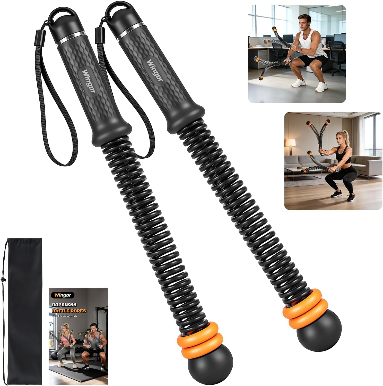 Cordless Battle Ropes, Adjustable Ropeless Battle Ropes for Home Gym