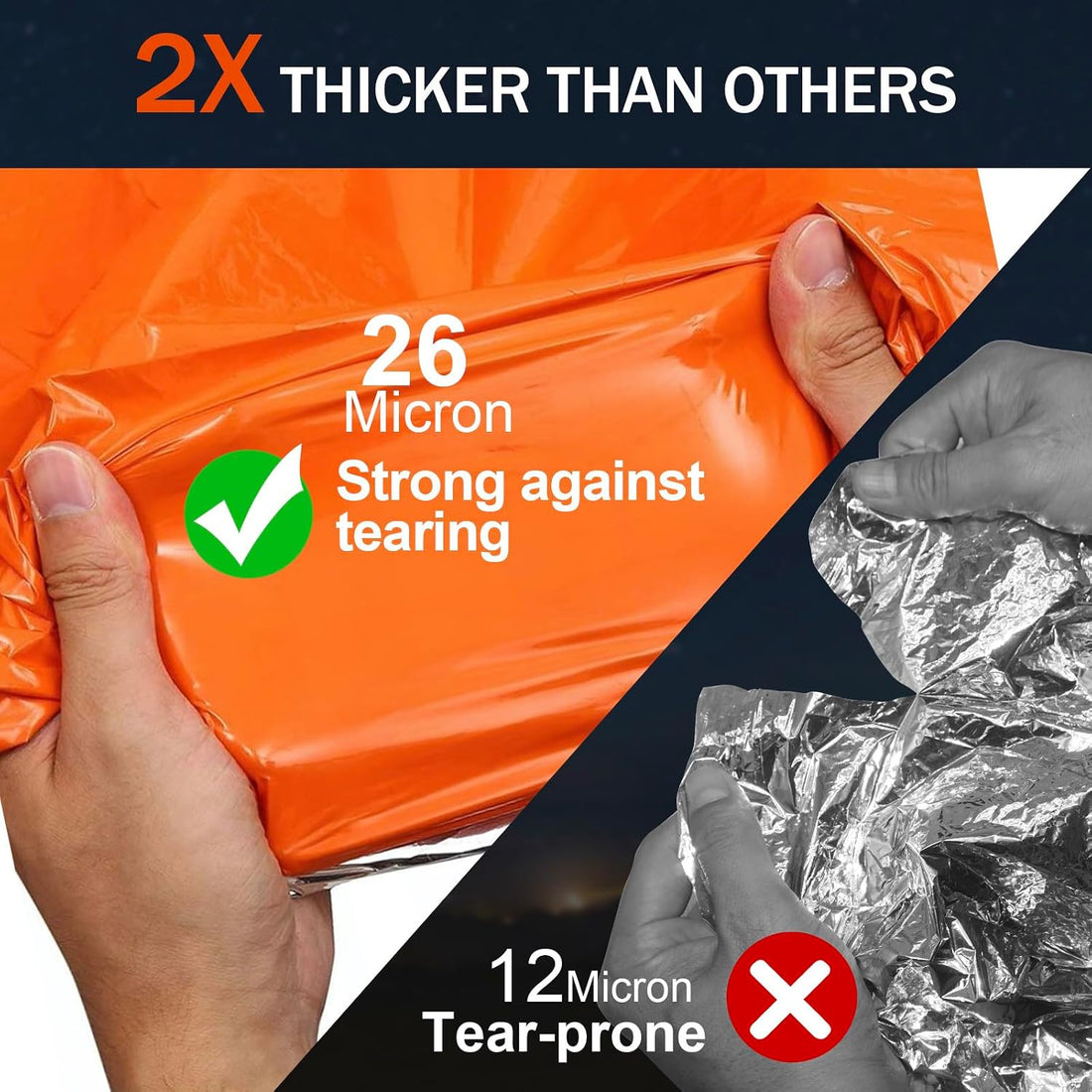 Emergency Blankets for Survival 2-Pack, Extra Thick Large Space Blankets