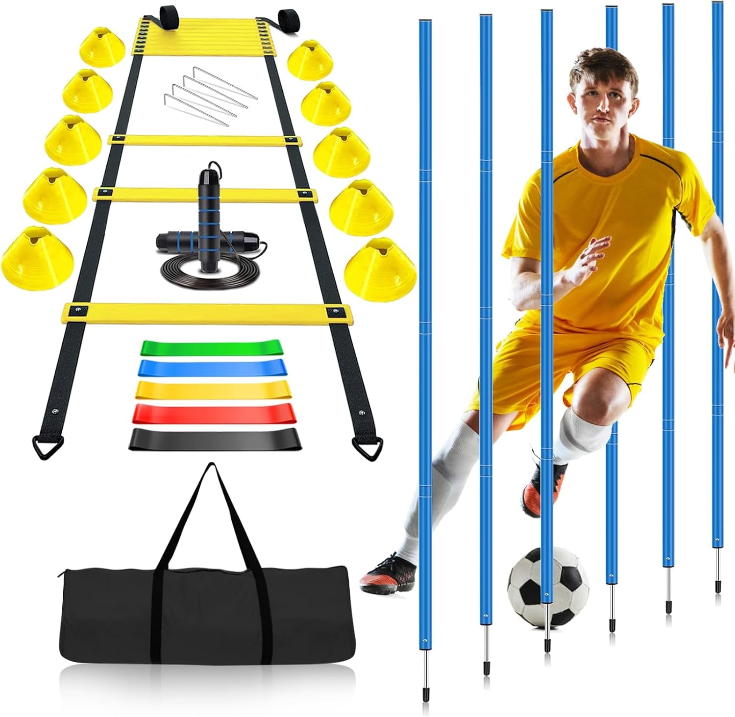 Soccer Agility Training Poles Equipment |Adjustable Soccer Equipment for Training Includes 6 Flexible Agility Poles