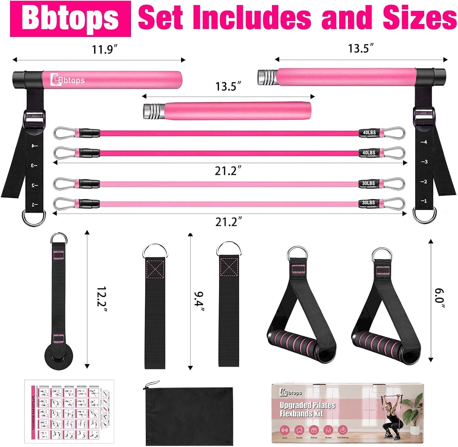 Pilates Bar Kit with Resistance Bands,Pilates Bar with Stackable Bands Workout Equipment for Legs,Hip,Waist and Arm,Exercise Fitness Equipment for Women & Men Home Gym Yoga Pilates