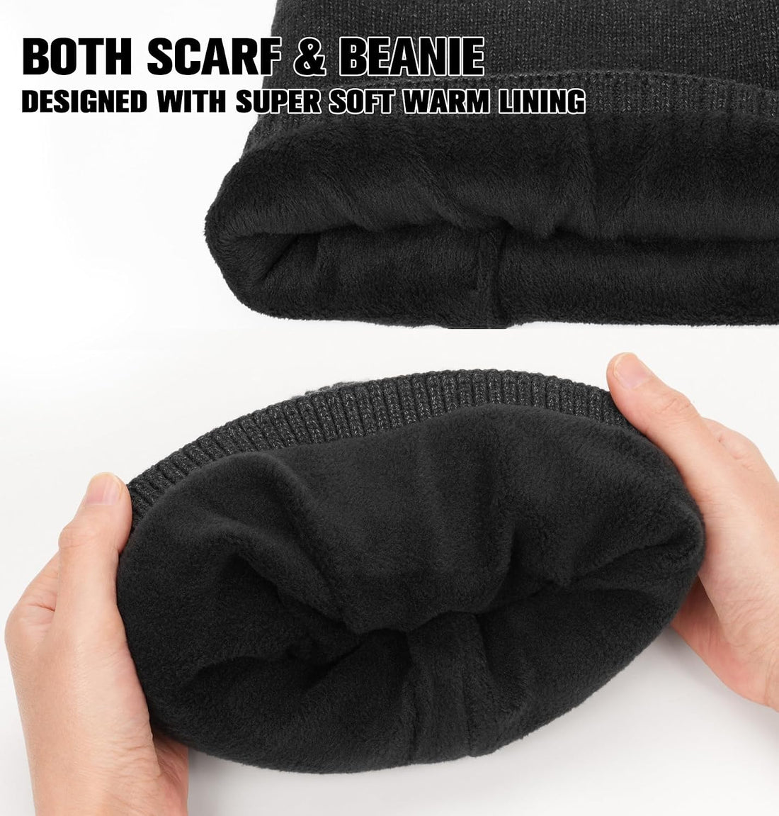 Winter Fleece Lined Beanie with a Light Scarf Gift Set for Men