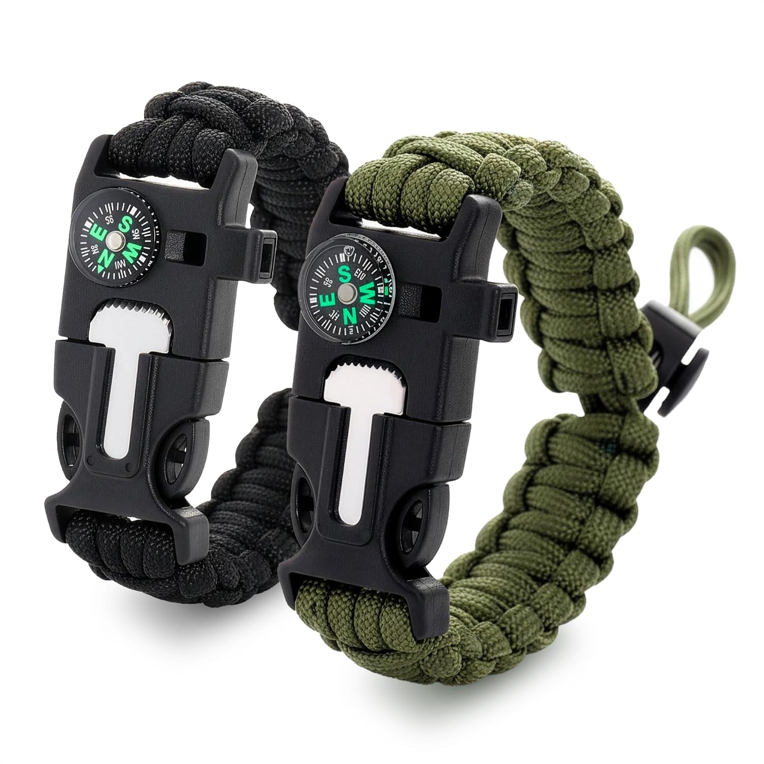 Adjustable Paracord Bracelet, Survival, 5-In-1 Tactical Gear, 2 Pack