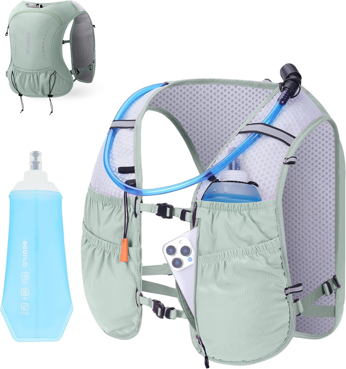 Running Hydration Vest Backpack with 2*500ML Soft Flask