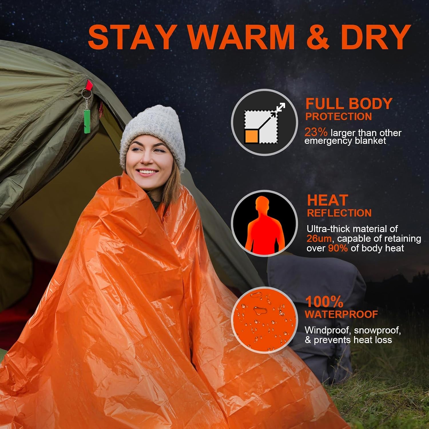 Emergency Blankets for Survival 2-Pack, Extra Thick Large Space Blankets