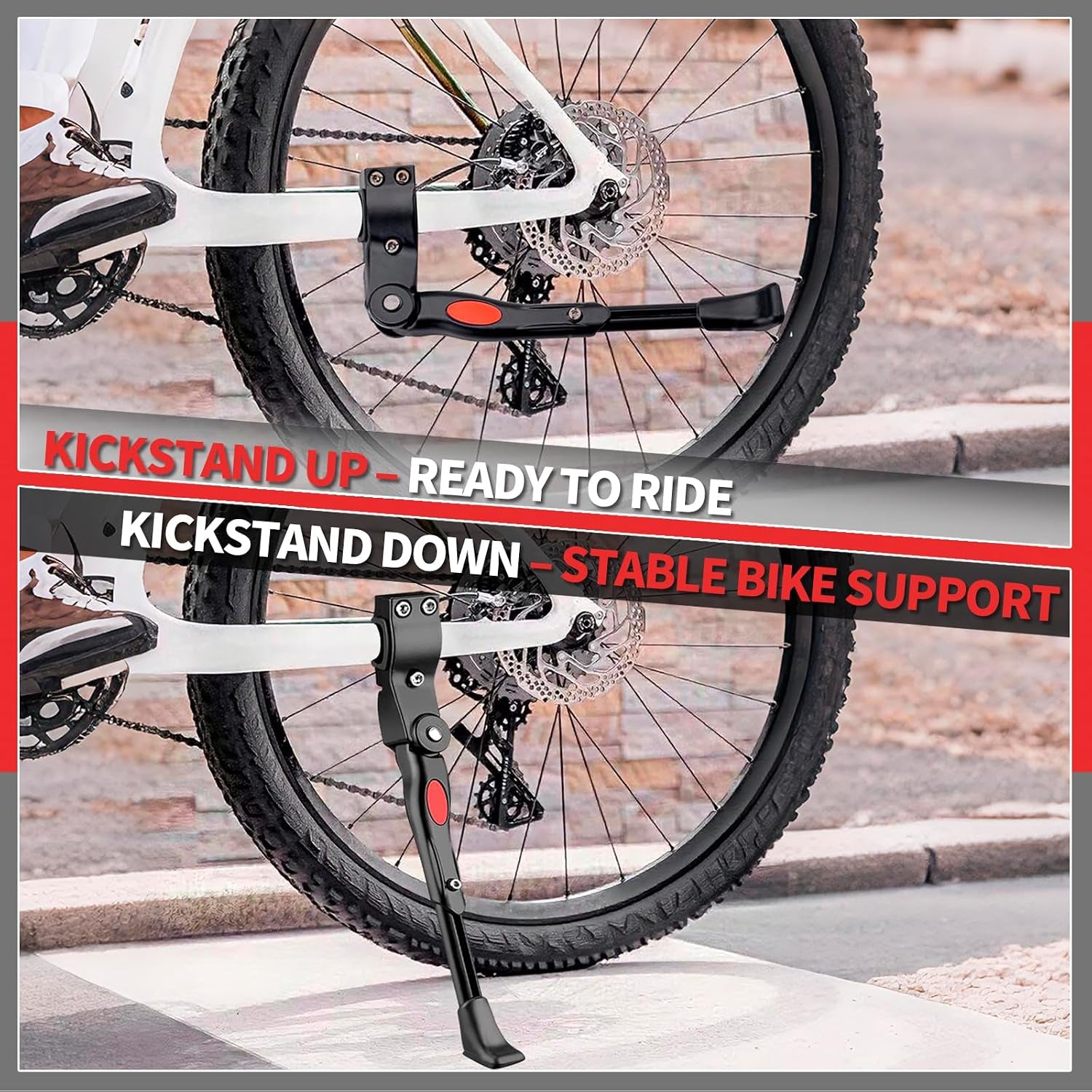 Adjustable Bike Kickstand Compatible with Nishiki, Bicycle Side Kickstand, Aluminum Alloy Bike Kick Stand, Easy to Install, for 22 24 26 Inch Mountain Bikes, MTB and Road Bikes Accessories, Black