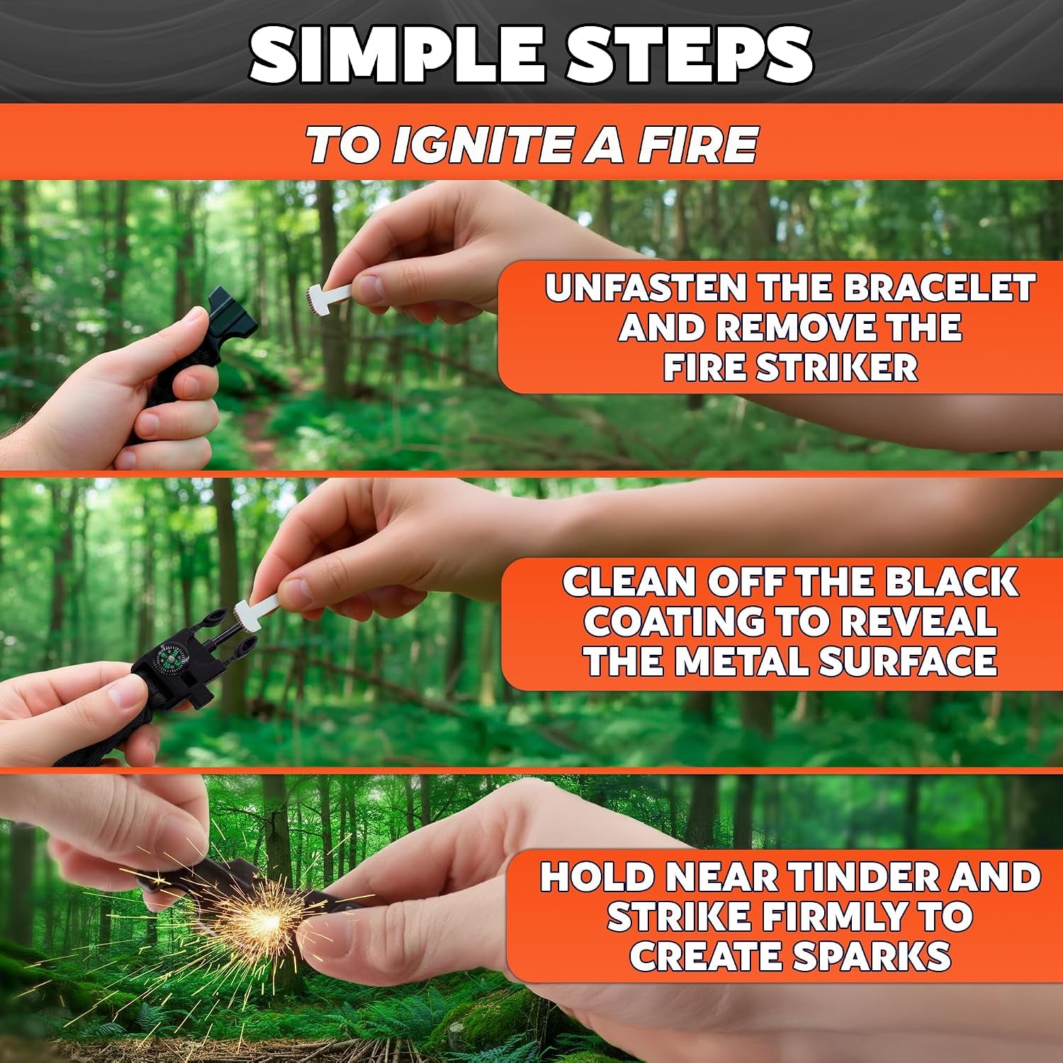 Adjustable Paracord Bracelet, Survival, 5-In-1 Tactical Gear, 2 Pack